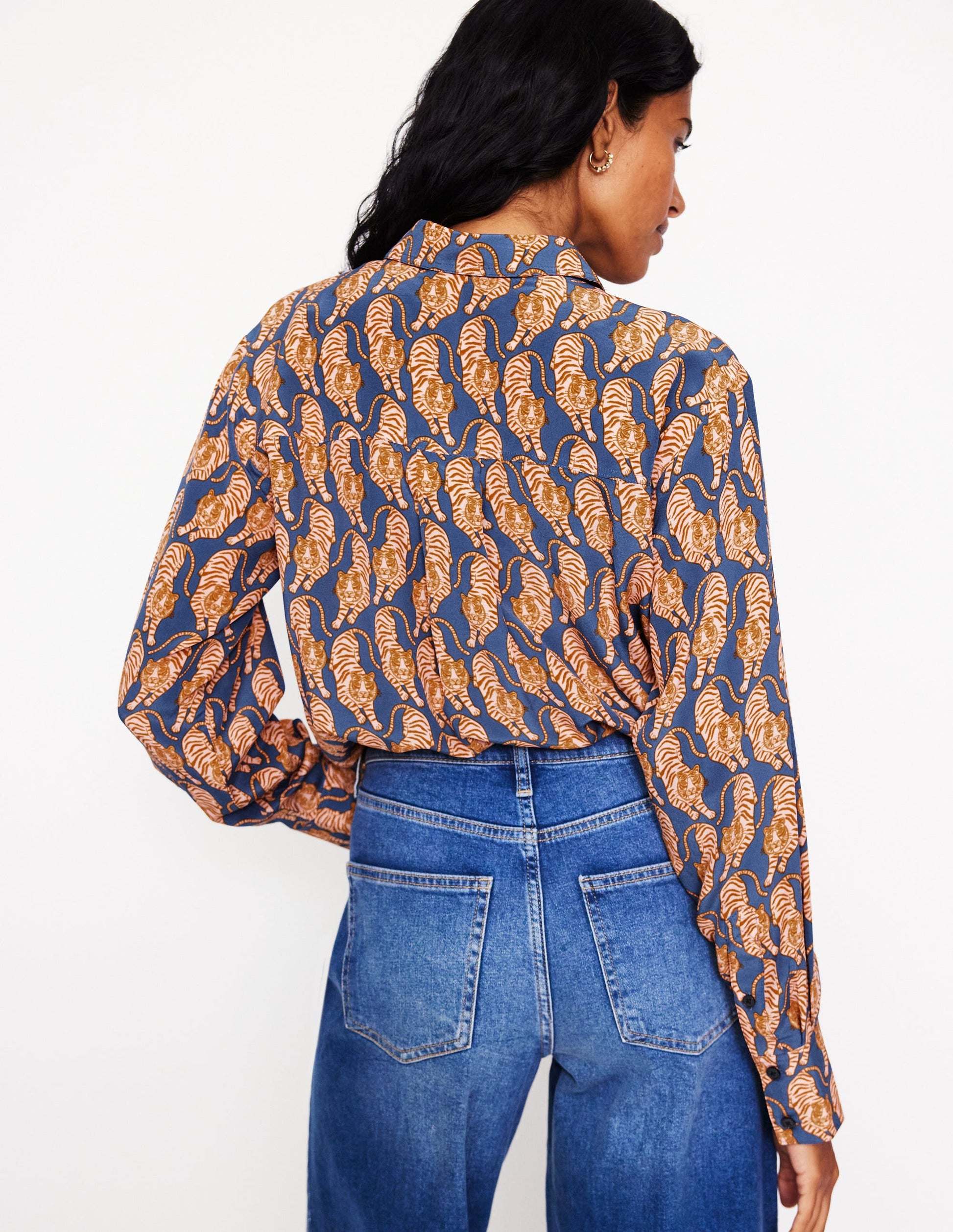 Connie Relaxed Silk Shirt-Denim Blue, Tiger-3