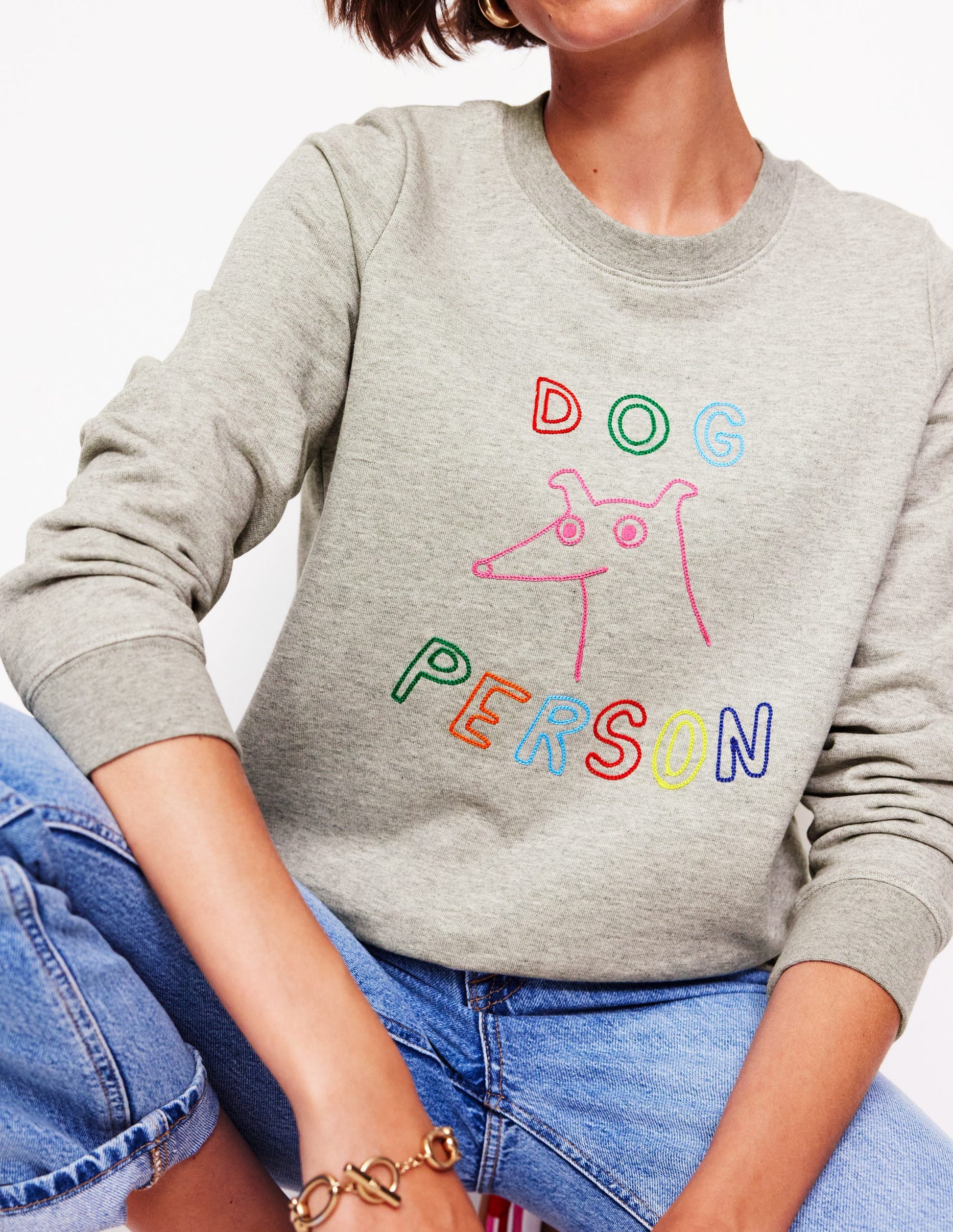 Hannah Sweatshirt mit Stickerei-Grau Meliert, Hund Person-2