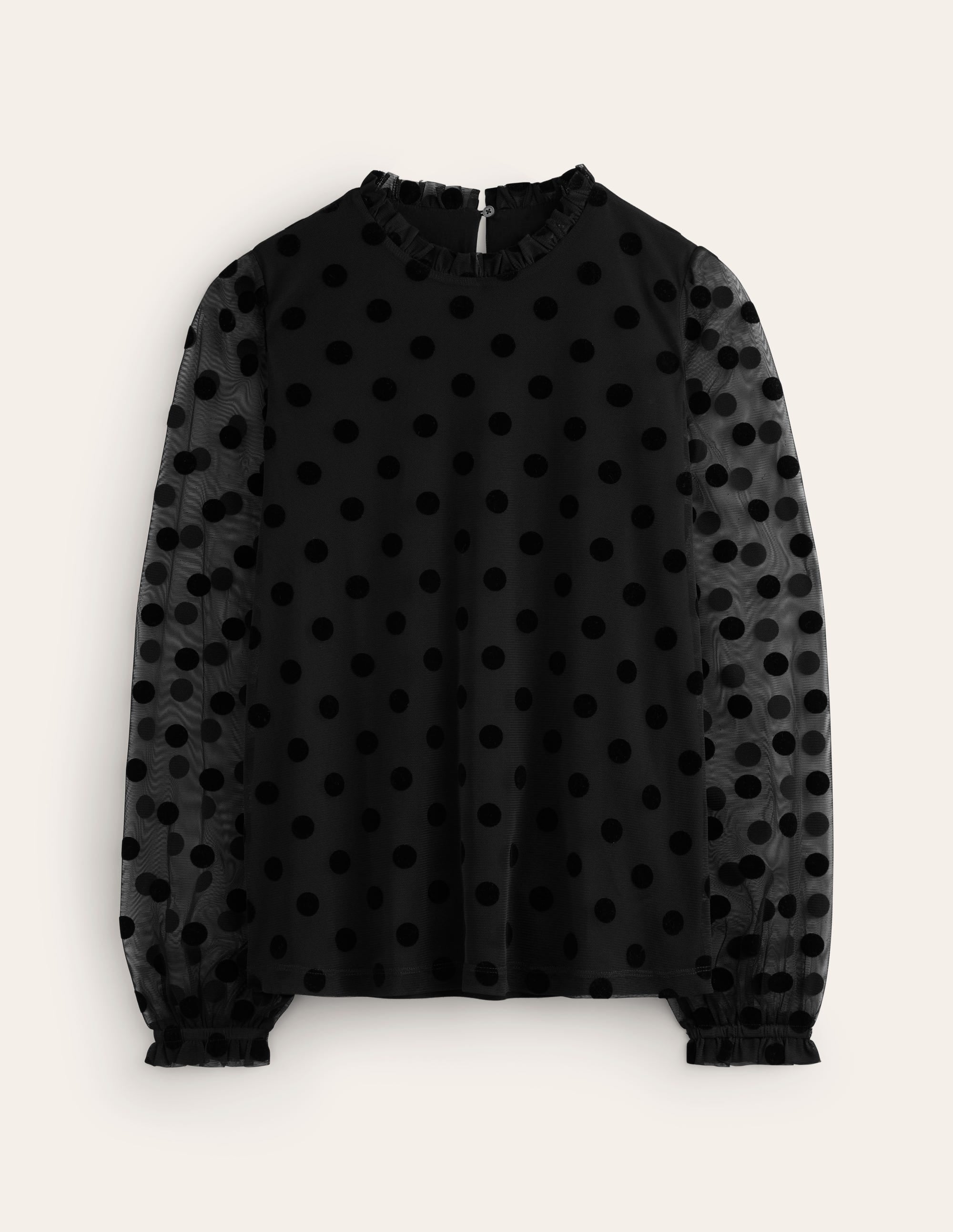 Oberteil mit Tüll-Blousonärmeln-Schwarz - Image 5