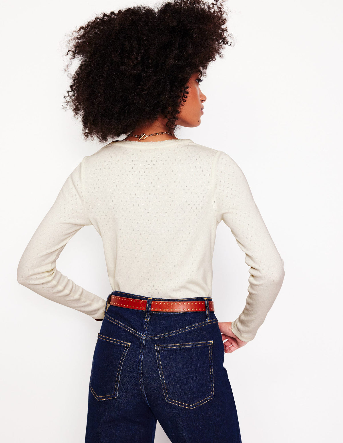 Henley Pointelle-Oberteil-Ivory and Navy Spot-3