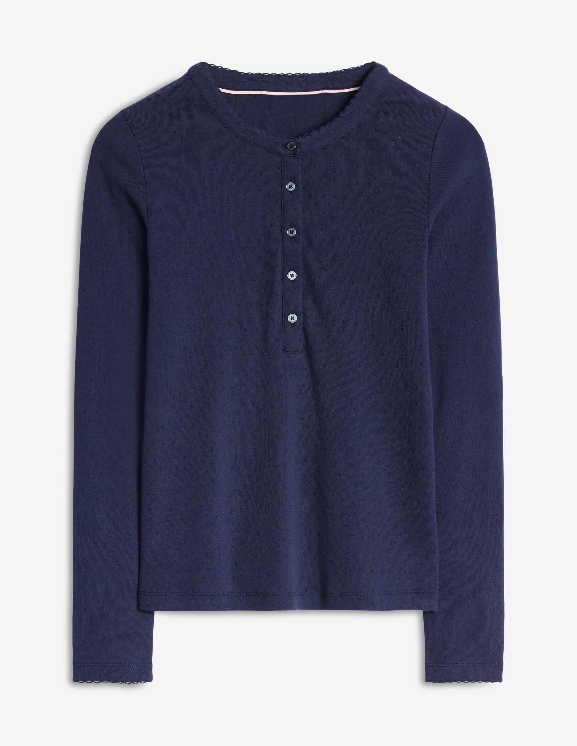 Pointelle Henley Top-Navy-5