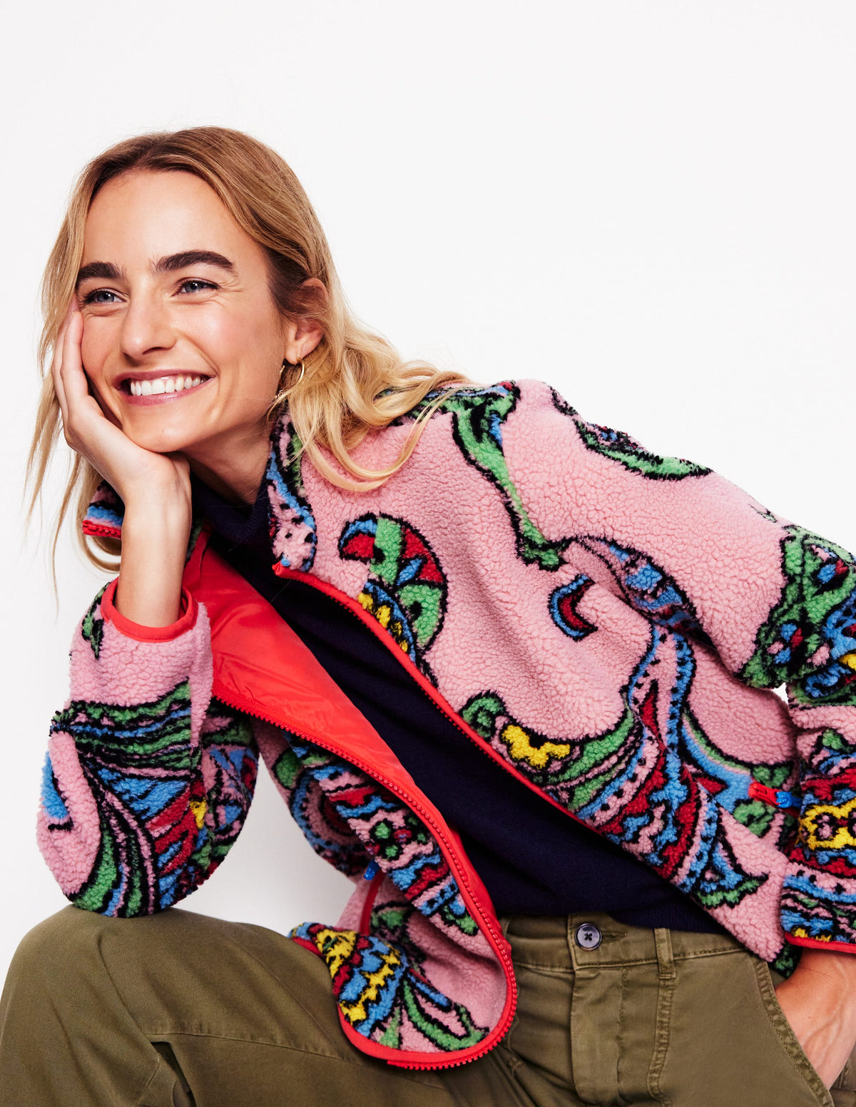 Truro Teddyfell-Fleecejacke-Charm-Rosa, Paisley Welle Groß-1