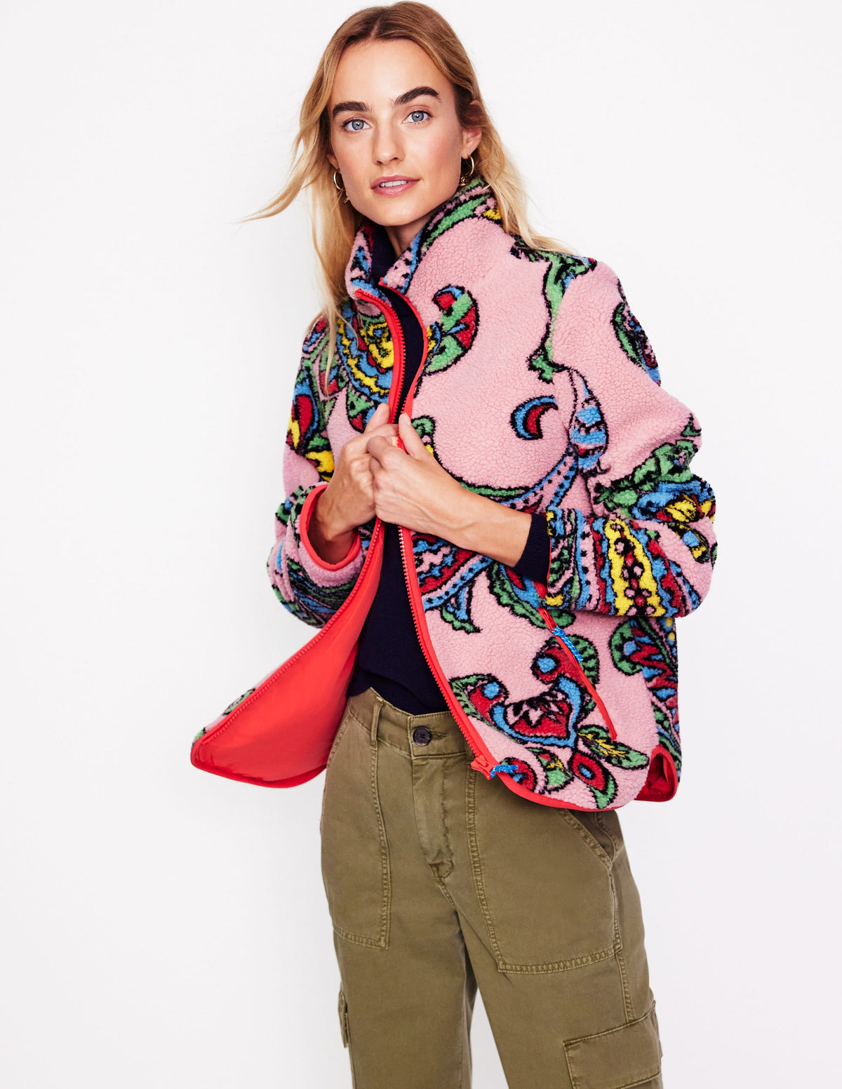 Truro Teddyfell-Fleecejacke-Charm-Rosa, Paisley Welle Groß - Image 4