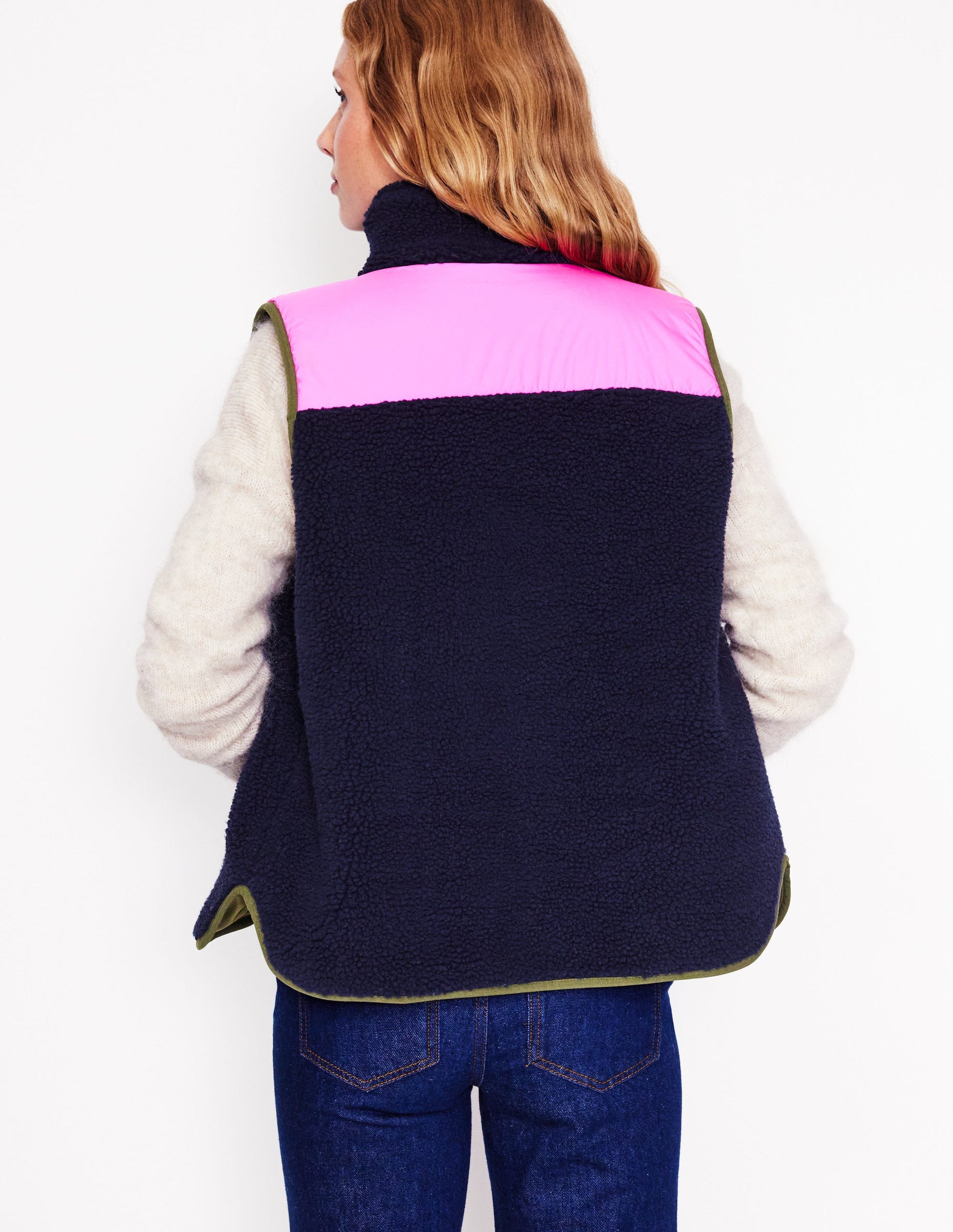 Veste sans manches Truro en borg-Bleu Marine, Petits Pois-3