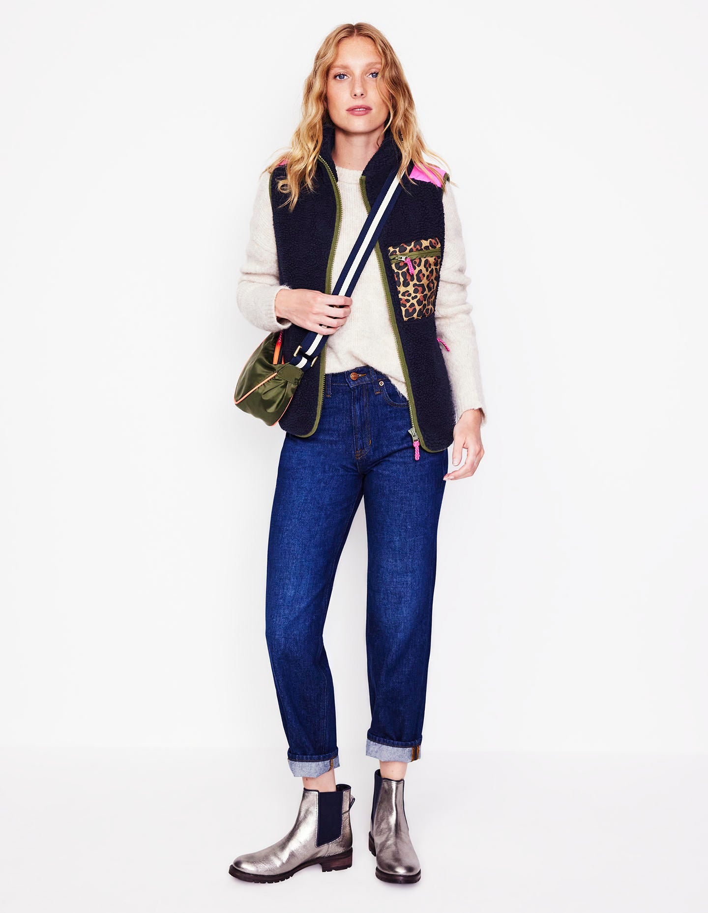 Veste sans manches Truro en borg-Bleu Marine, Petits Pois-4