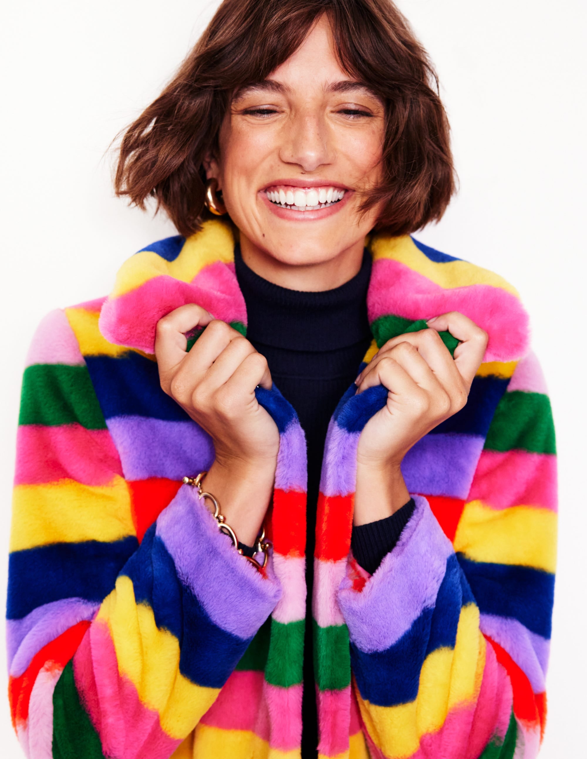 Stripe Faux-Fur Coat-Rainbow Stripe - Image 1