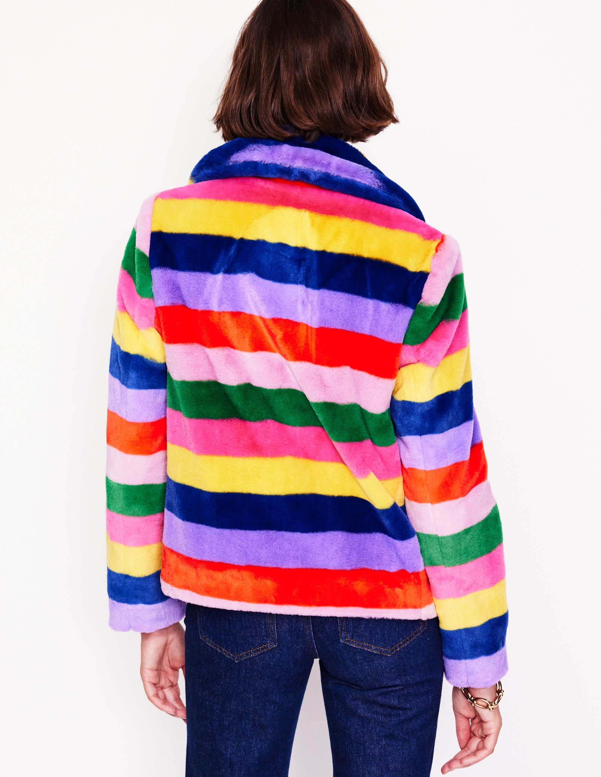 Stripe Faux-Fur Coat-Rainbow Stripe - Image 3