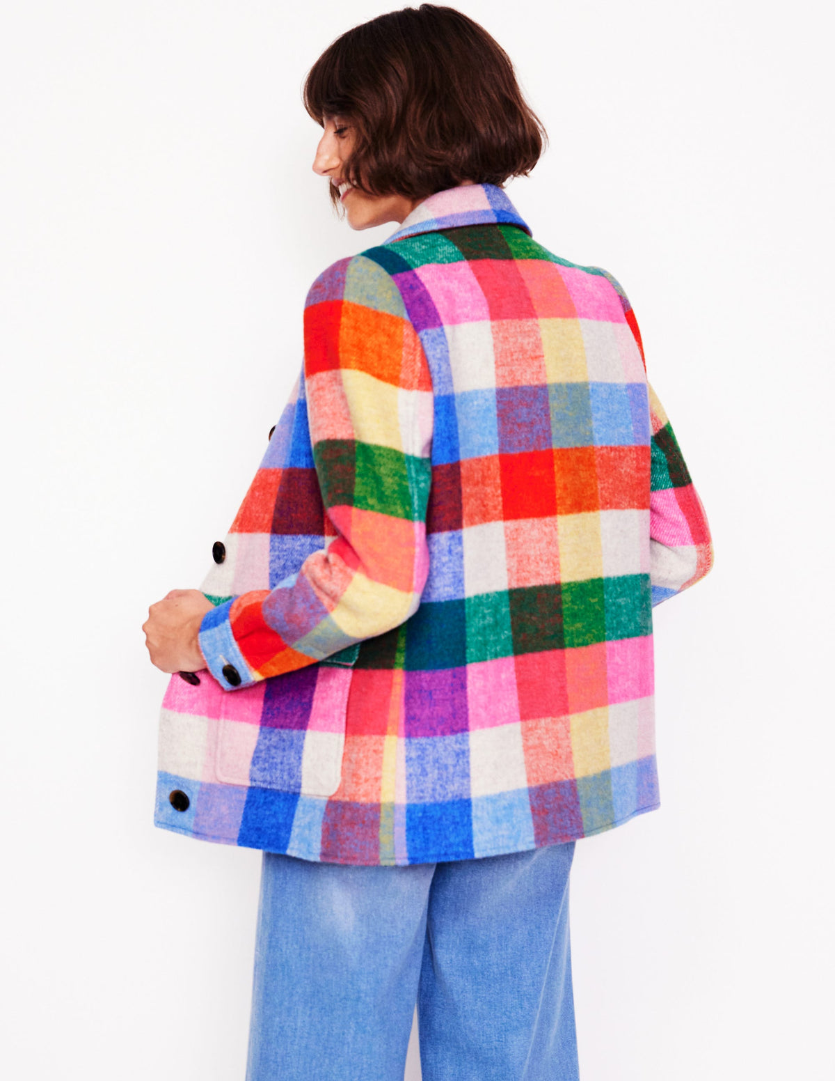 Karierter Wollmantel-Bateau Blue - Image 3