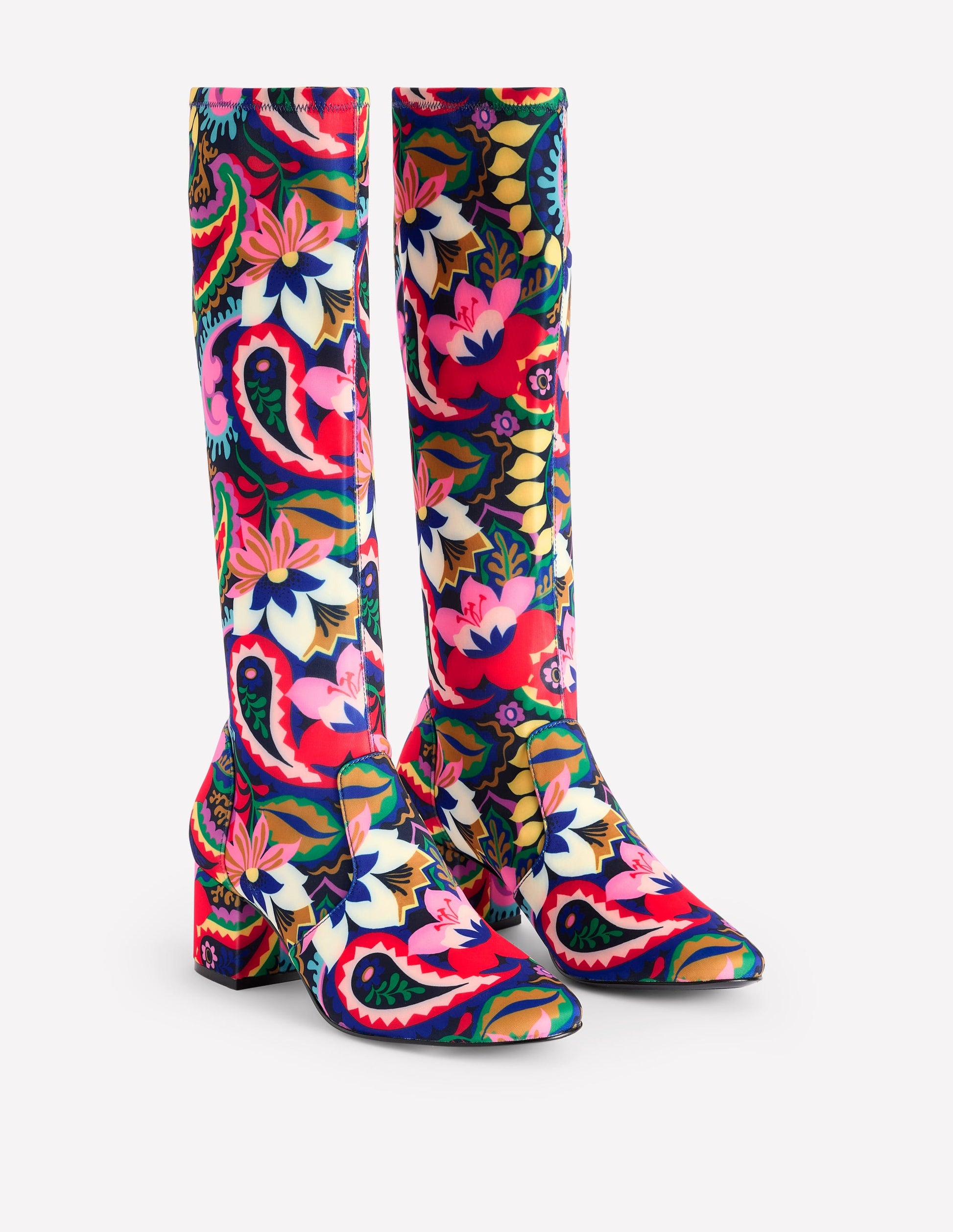 Stretch Knee Heel Boots-Multi, Botanical Paisley-3