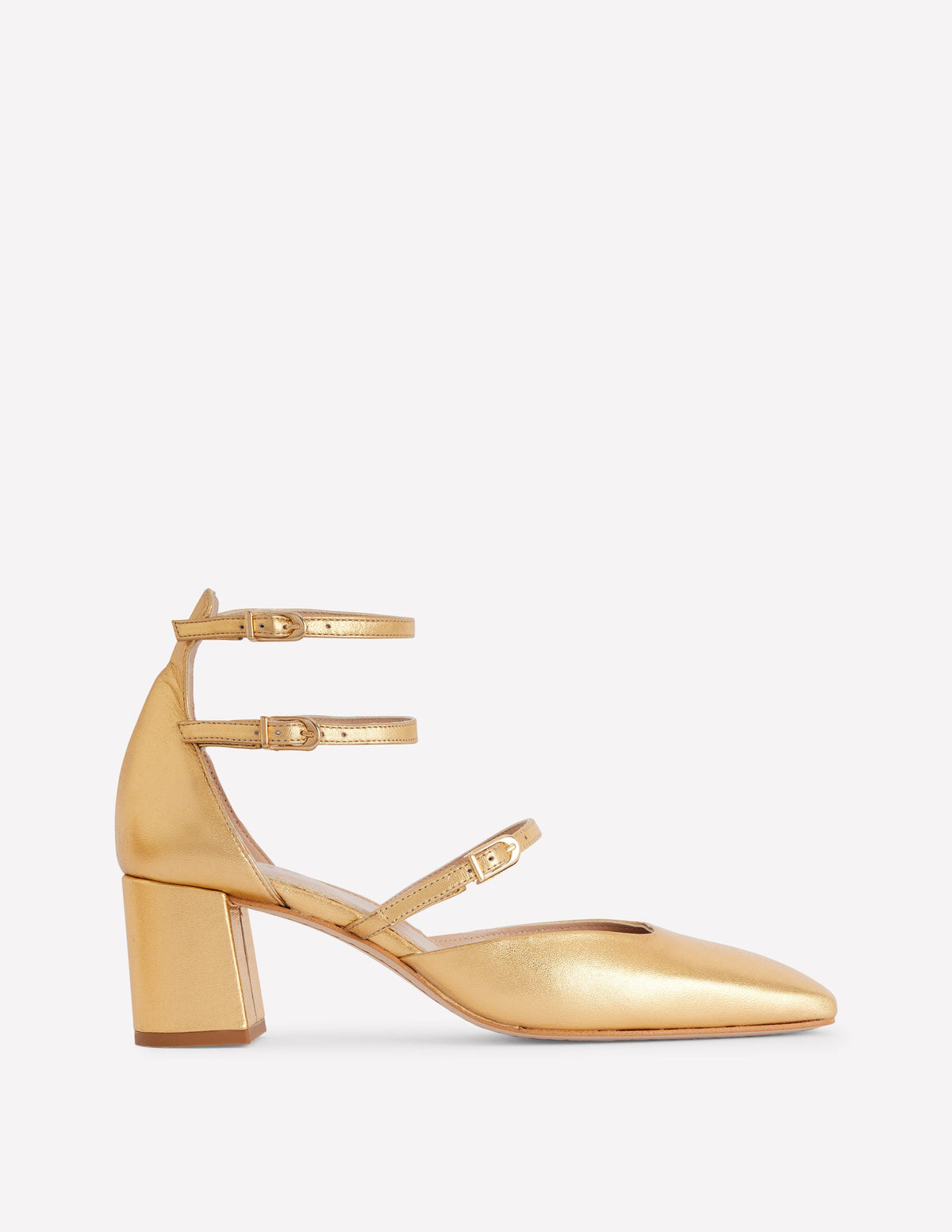 Multi Strap Block Heel Pump-Gold-1
