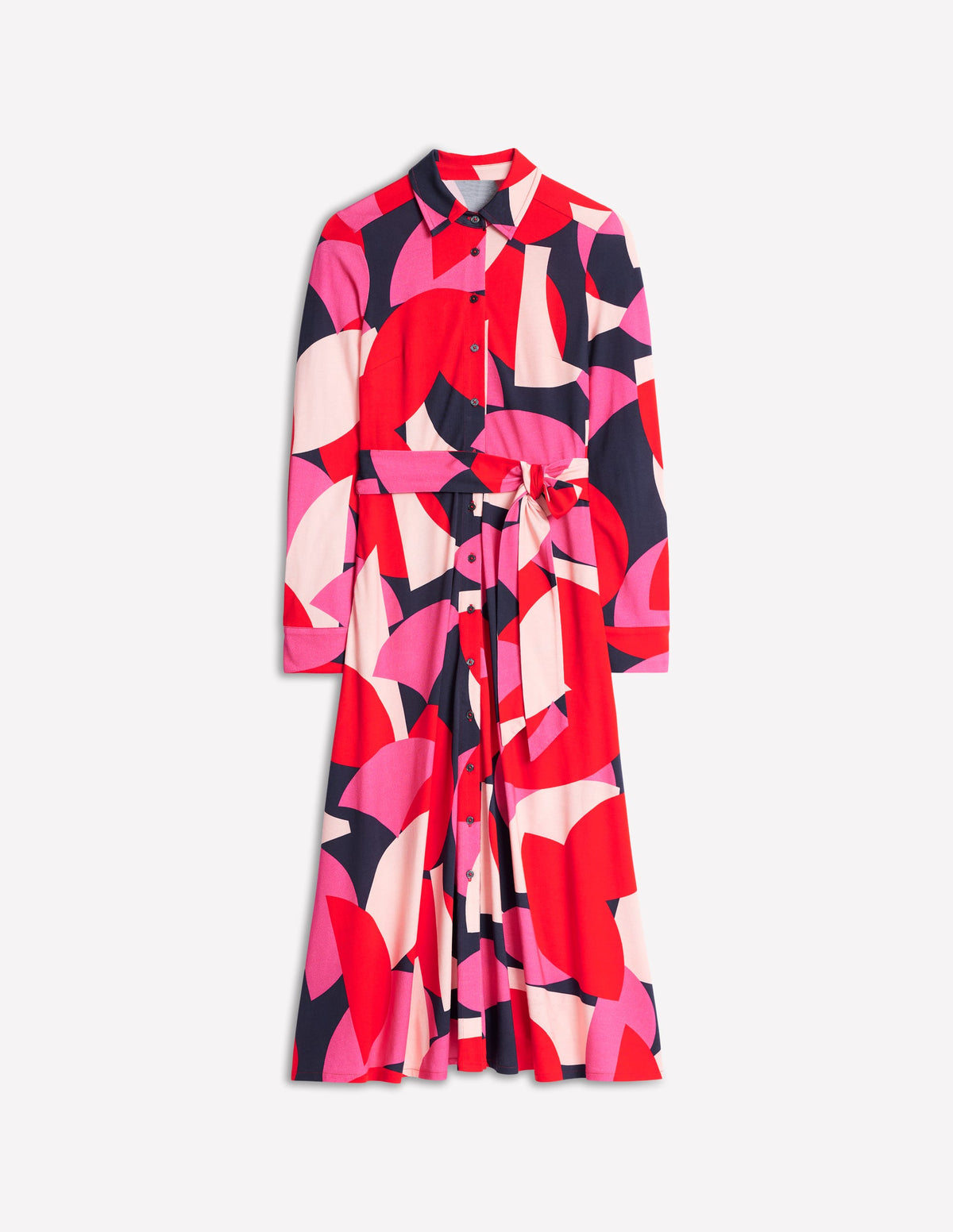 Robe-chemise Marcia en jersey-Rouge coquelicot, motif Geometric Shuffle-5