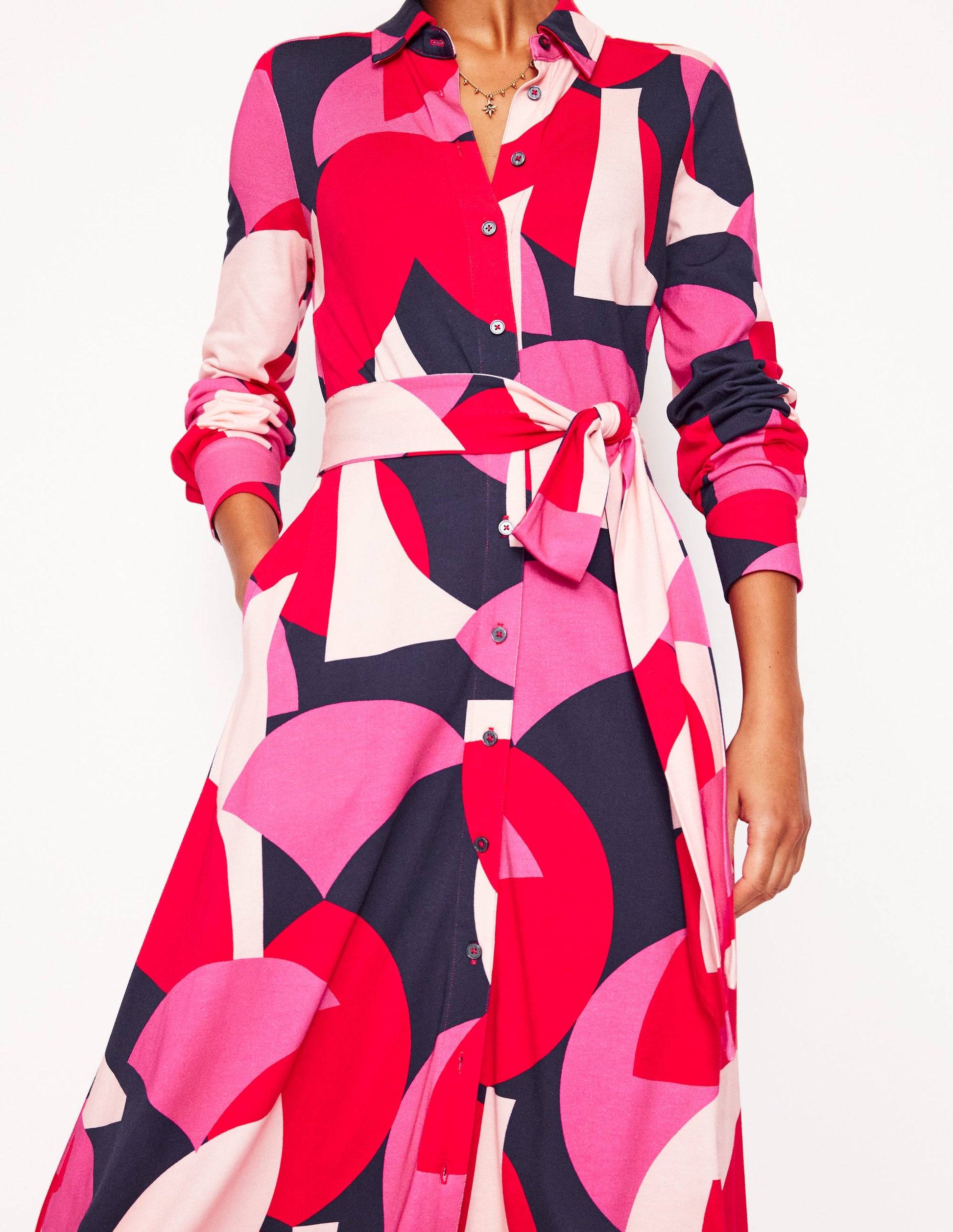 Robe-chemise Marcia en jersey-Rouge coquelicot, motif Geometric Shuffle-2