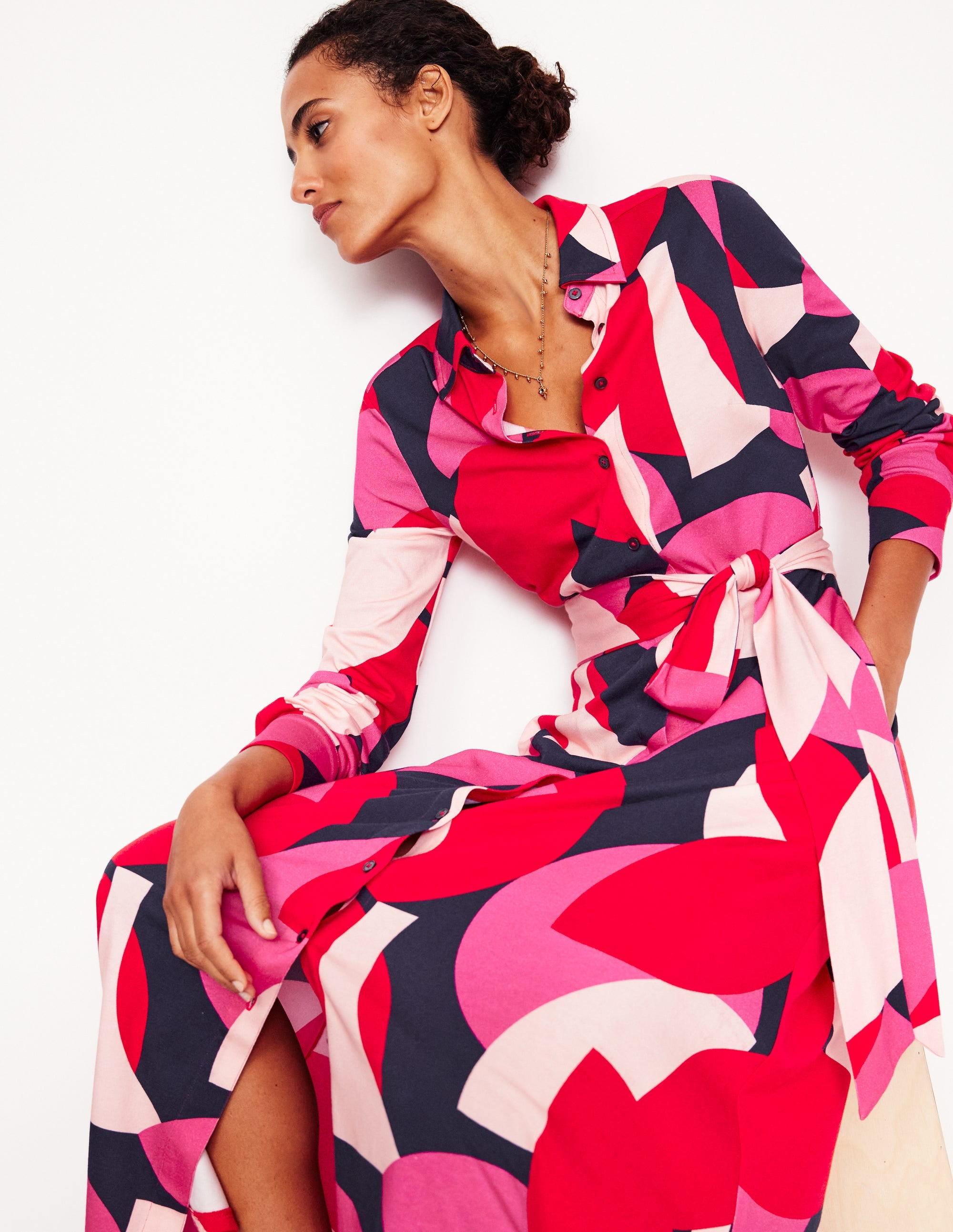 Robe-chemise Marcia en jersey-Rouge coquelicot, motif Geometric Shuffle - Image 4