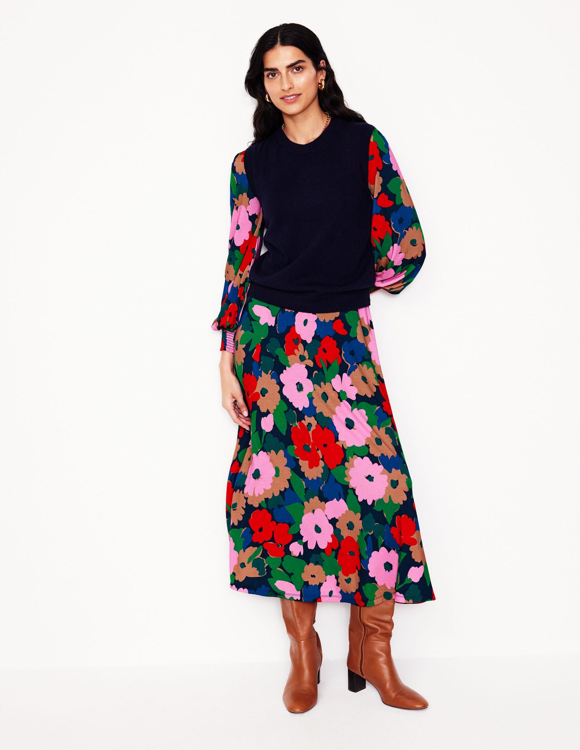 Georgia Jersey Midi Dress-Multi, Painterly Meadow-1
