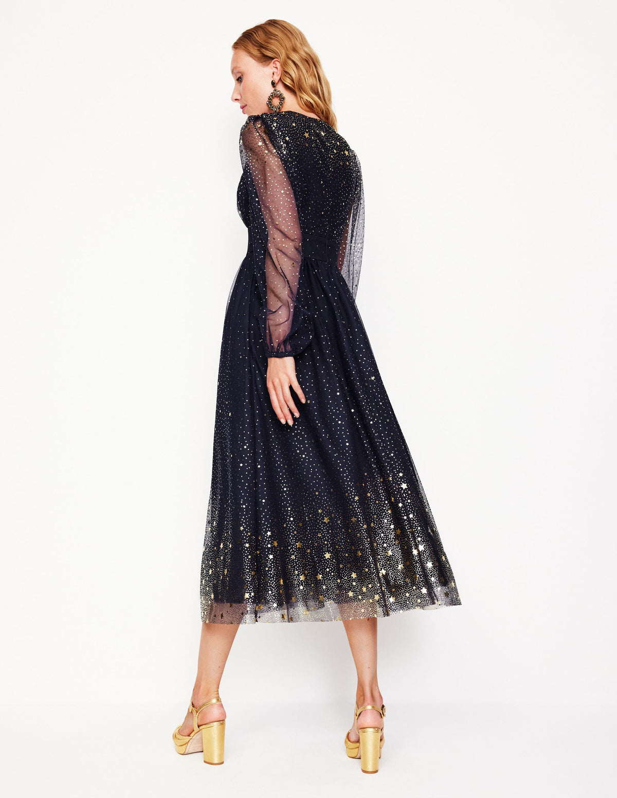 Christina Midikleid aus Tüll-Marineblau, Verstreute Foliensterne-3