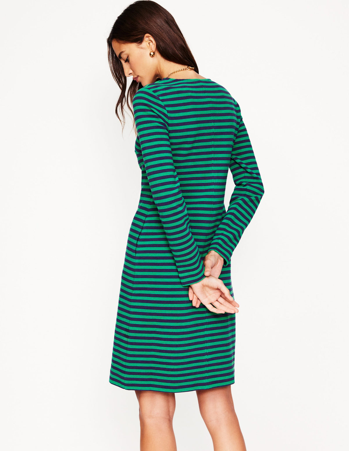 Cornelia Ottoman Dress-Rich Emerald, Navy Stripe-3