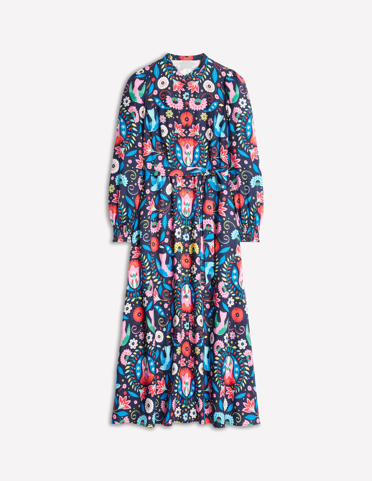 Ruby Collarless Shirt Dress-French Navy, Decorative Garden-6