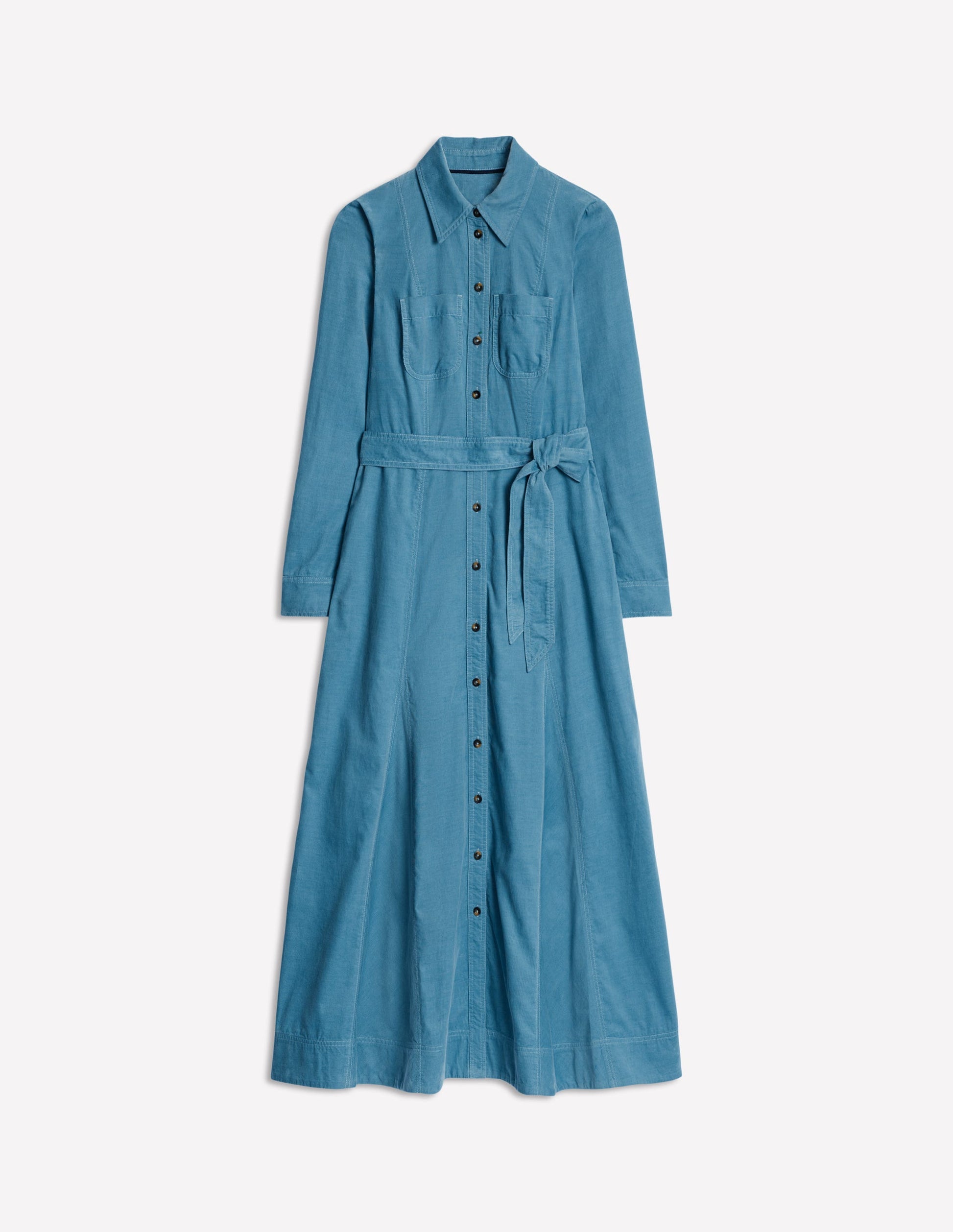 Robe-chemise midi Tess en velours côtelé-Bleu azur-6