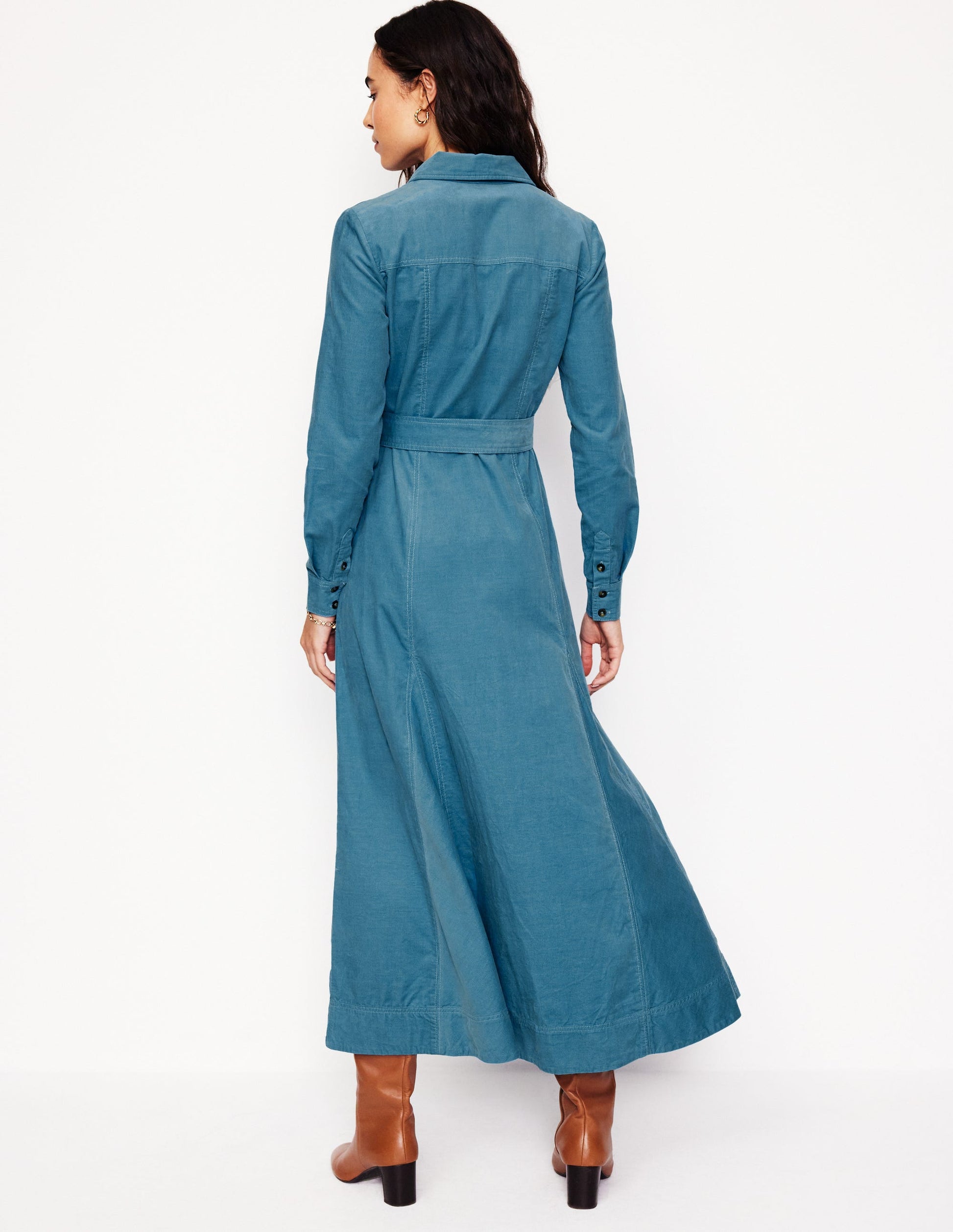 Robe-chemise midi Tess en velours côtelé-Bleu azur-4