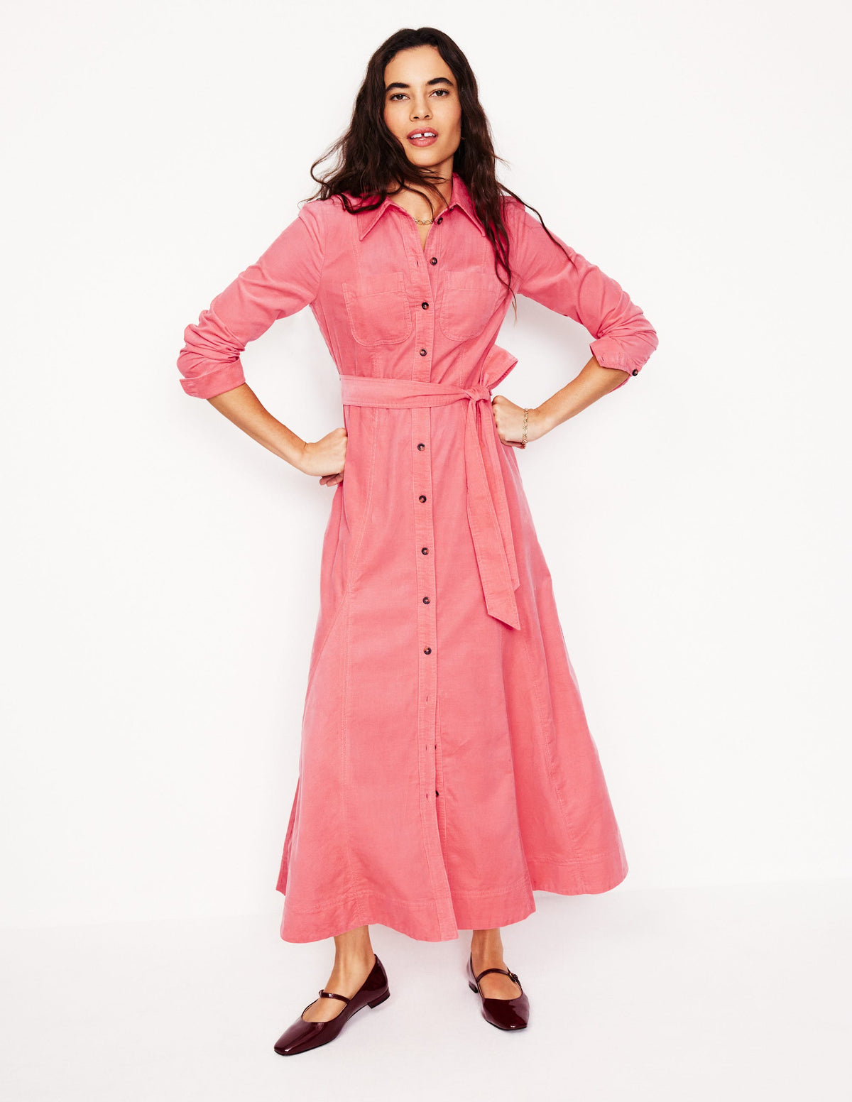 Tess Midi-Hemdblusenkleid aus Cord-Azalee - Image 1