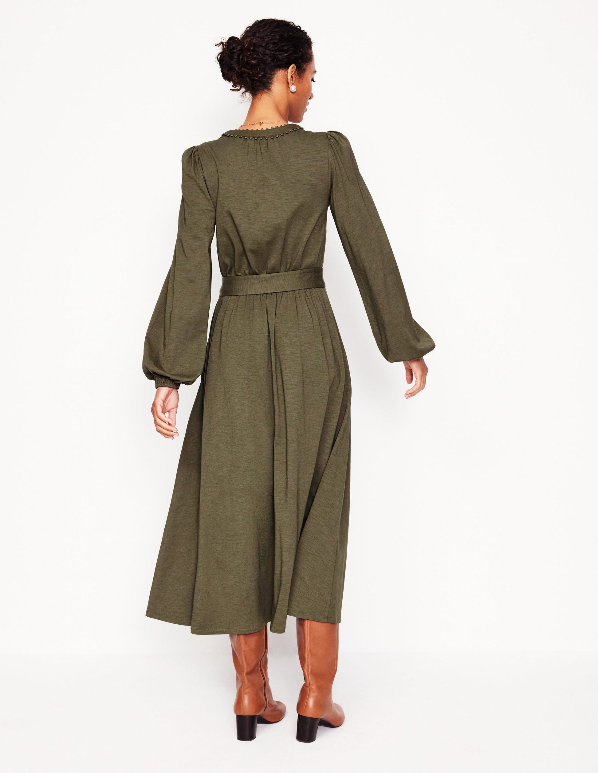 Maeve Jersey-Midikleid mit Besatz-Blasses Khaki-3