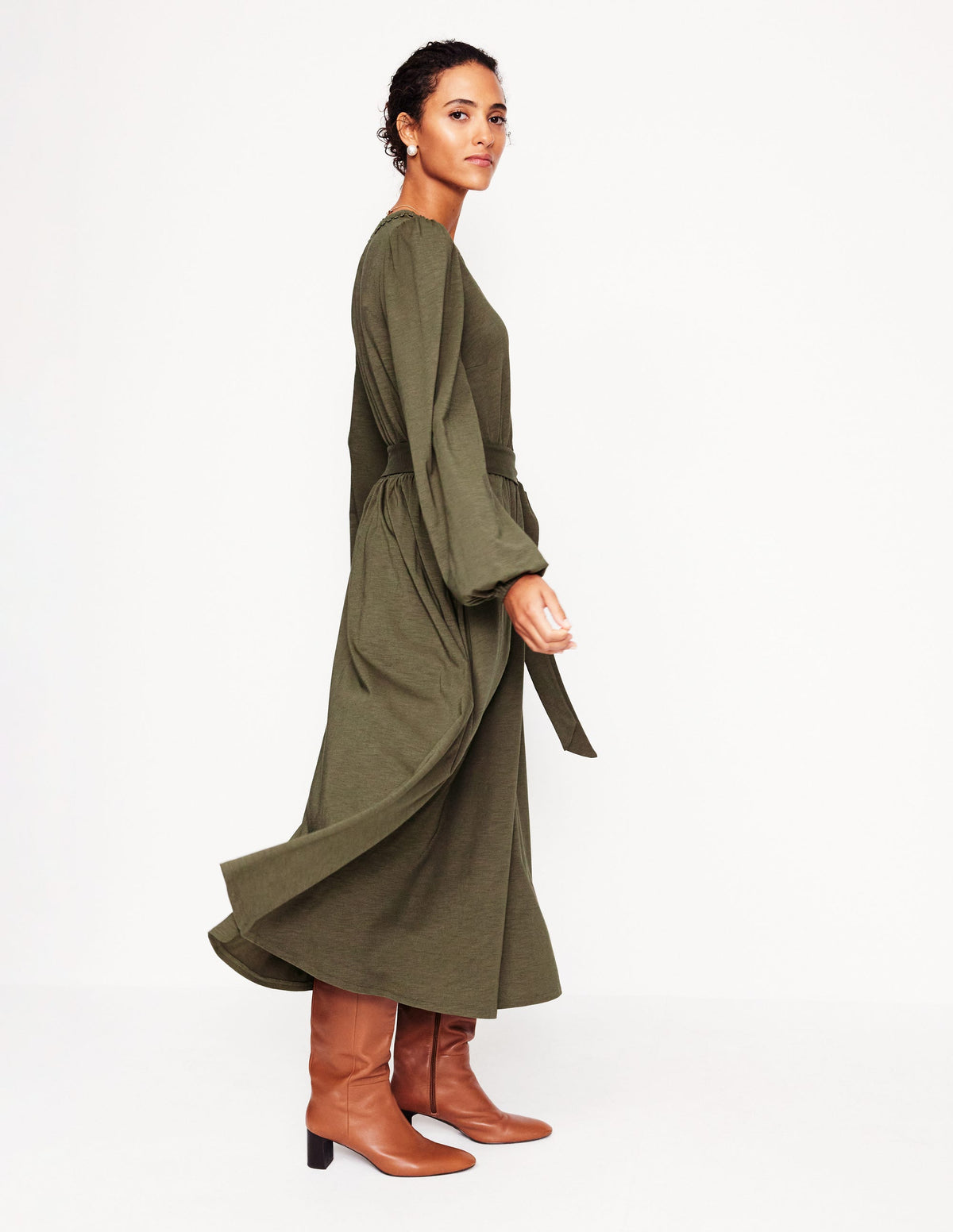 Maeve Jersey-Midikleid mit Besatz-Blasses Khaki-4