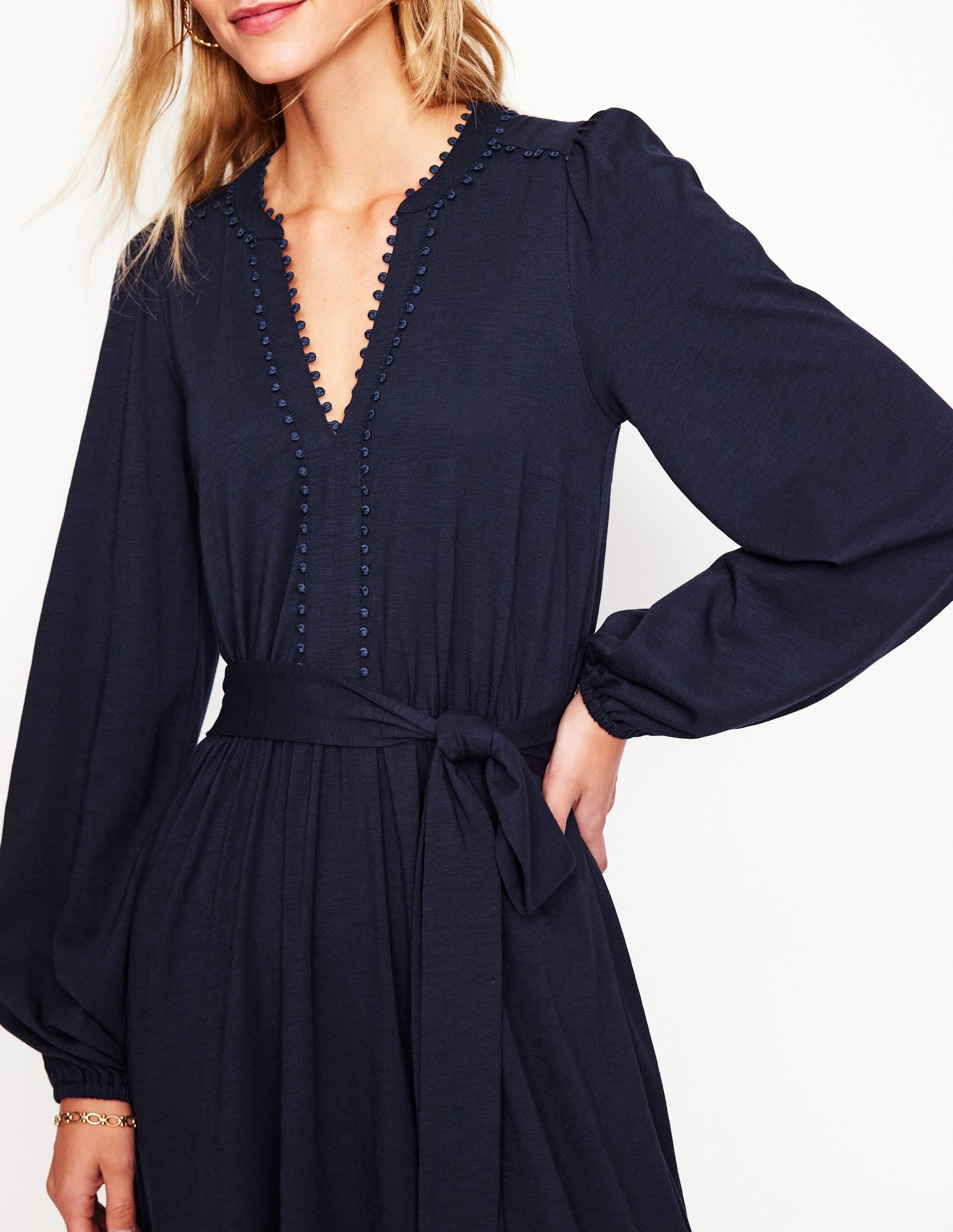 Robe midi Maeve en jersey-Bleu Marine, Petits Pois - Image 2