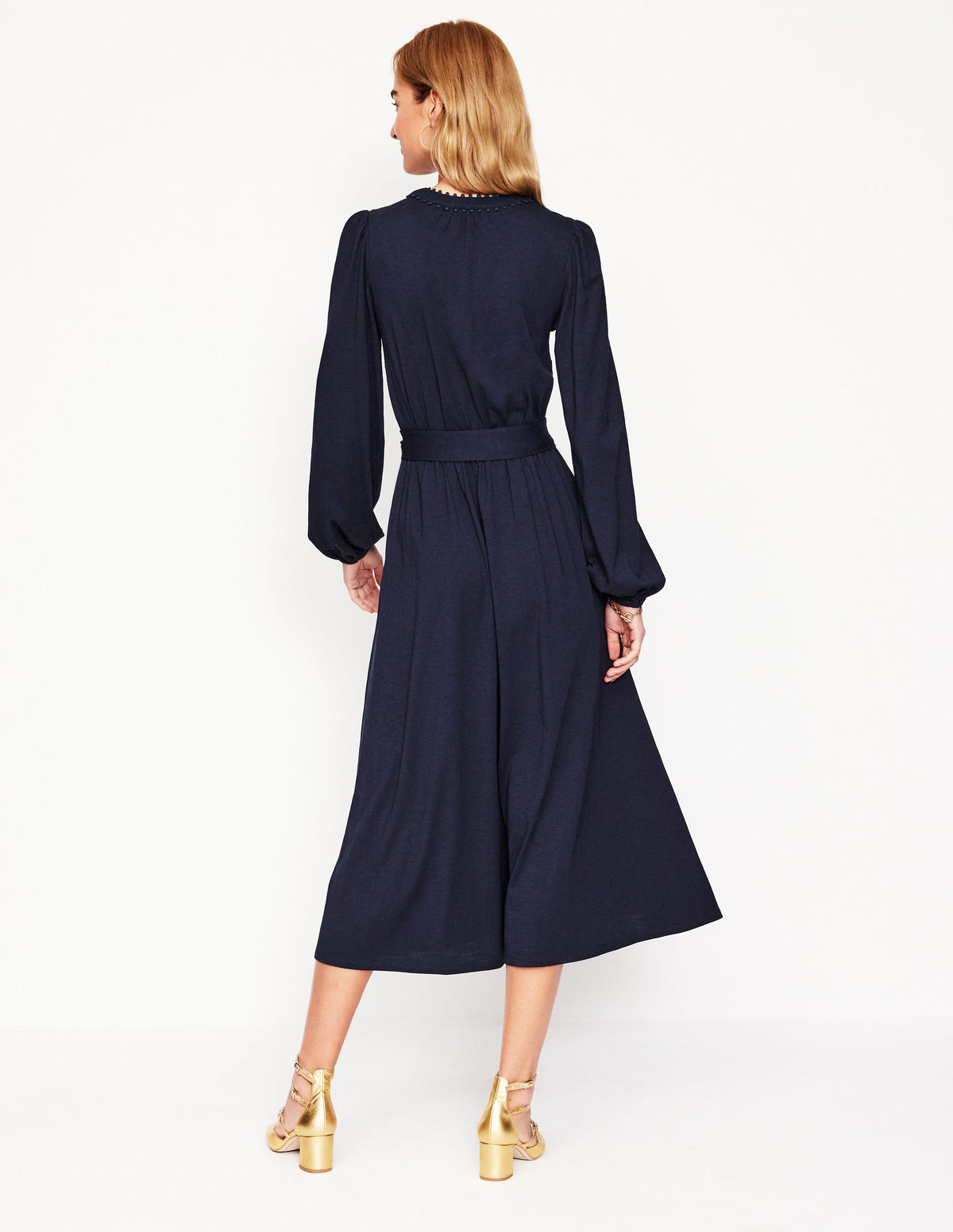 Robe midi Maeve en jersey-Bleu Marine, Petits Pois - Image 3
