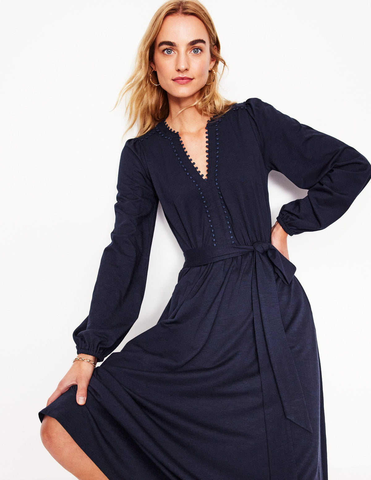 Robe midi Maeve en jersey-Bleu Marine, Petits Pois-4