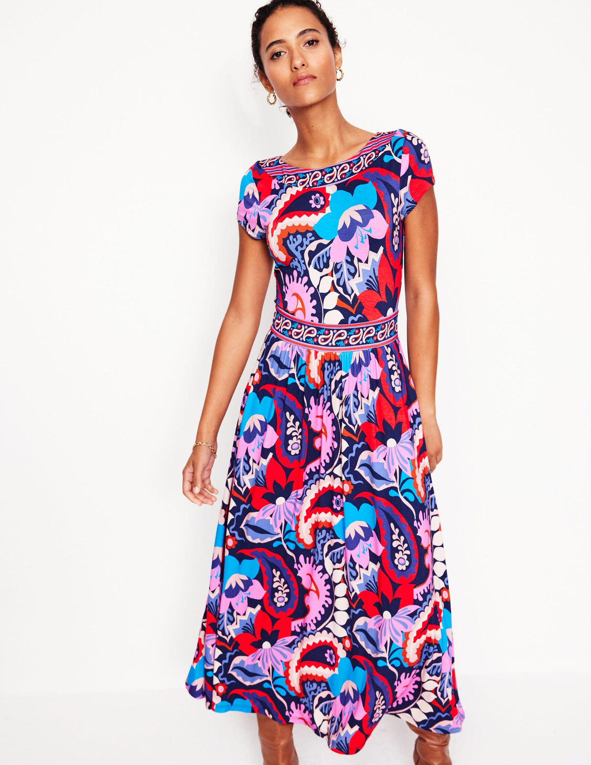 Melanie Jersey-Midikleid-Französisches Marineblau, botanisches Paisleymuster - Image 1