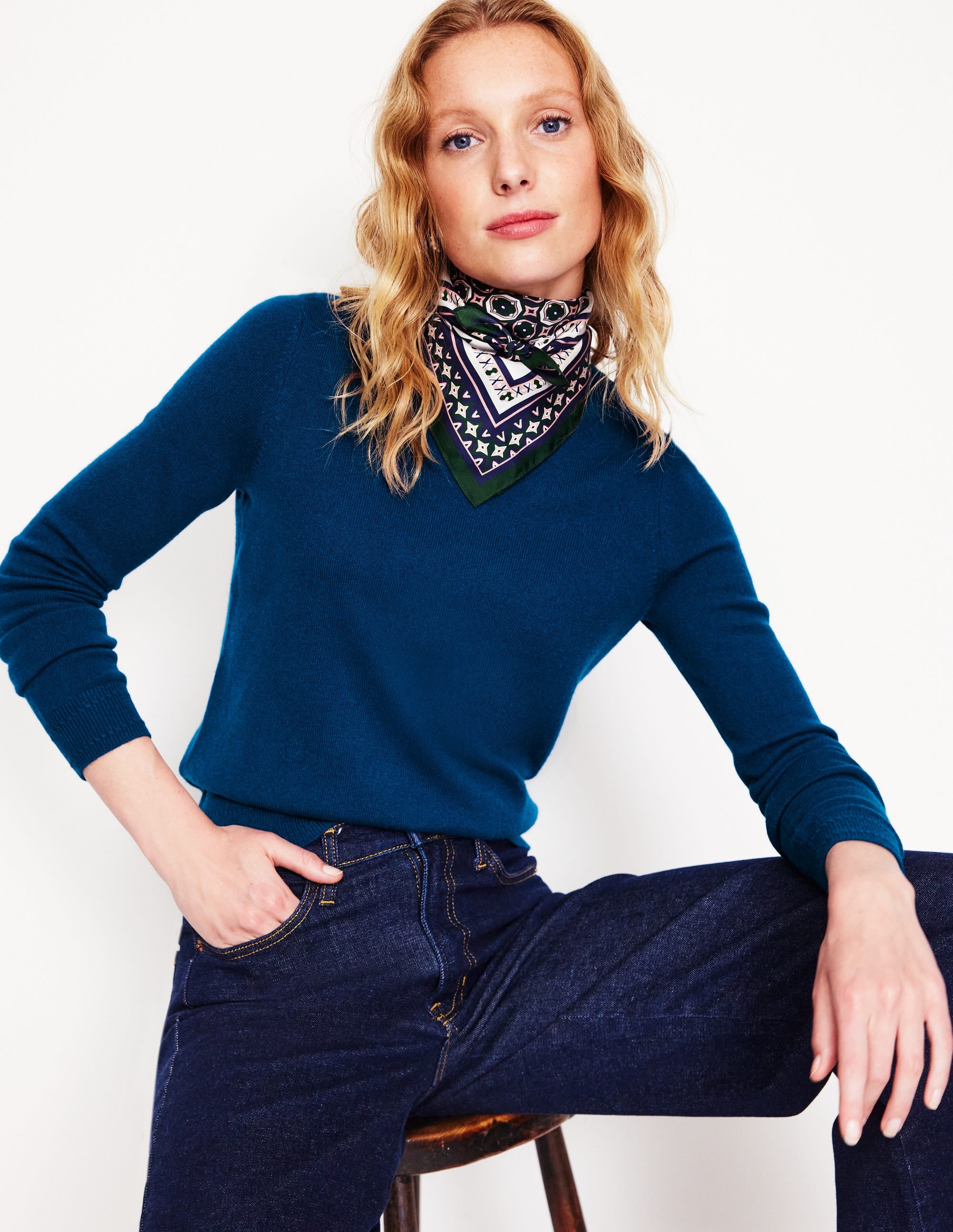 Eva Cashmere Crew Neck Jumper-Harbour Blue - Image 4