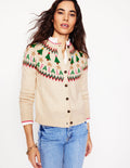 Edie Fair-Isle-Strickjacke-Beige Meliert, Fa La La