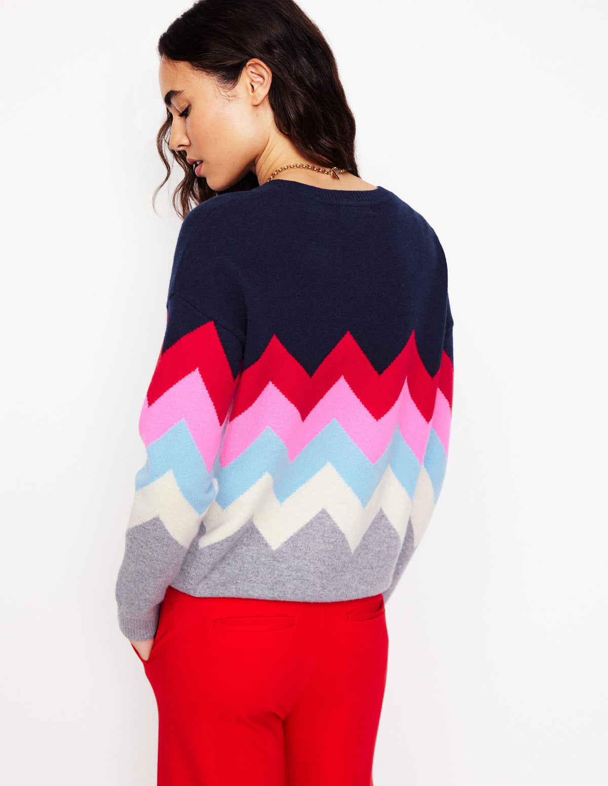 Lydia Cashmere Jumper-Navy, Zig Zag-3
