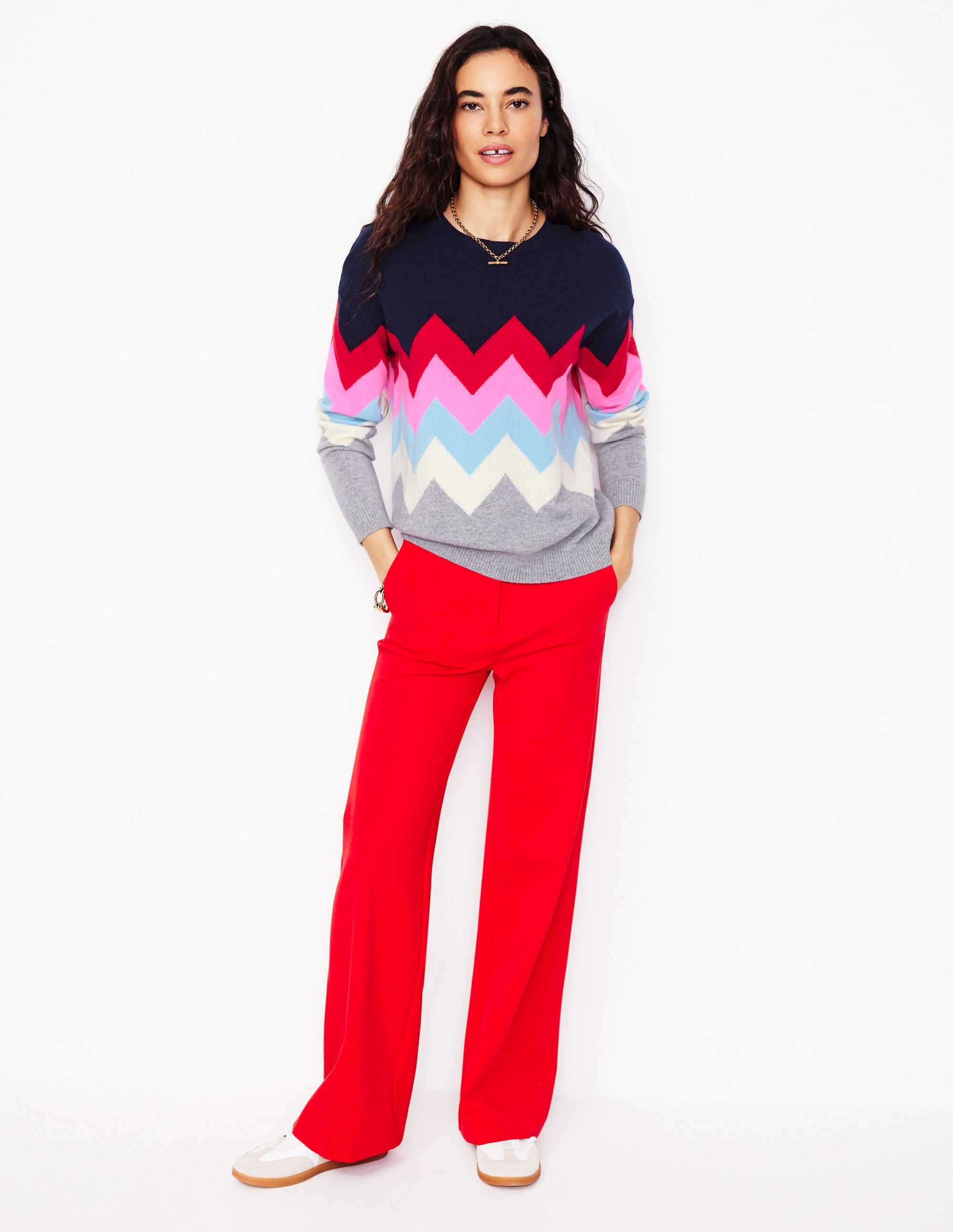 Lydia Cashmere Jumper-Navy, Zig Zag - Image 4