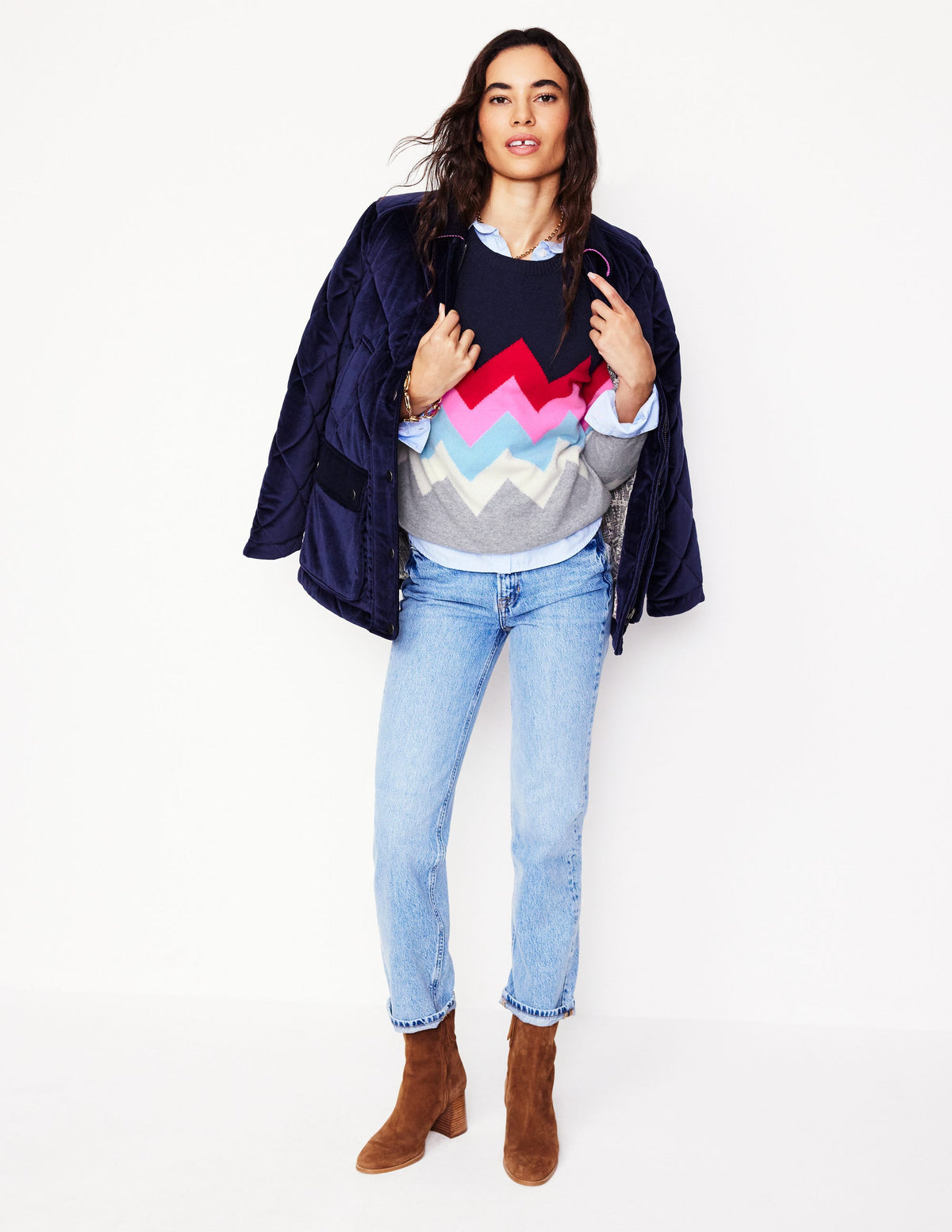 Lydia Cashmere Jumper-Navy, Zig Zag-5