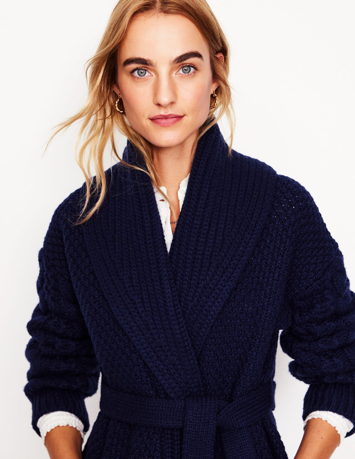 Cable Belted Cardigan-Navy-3