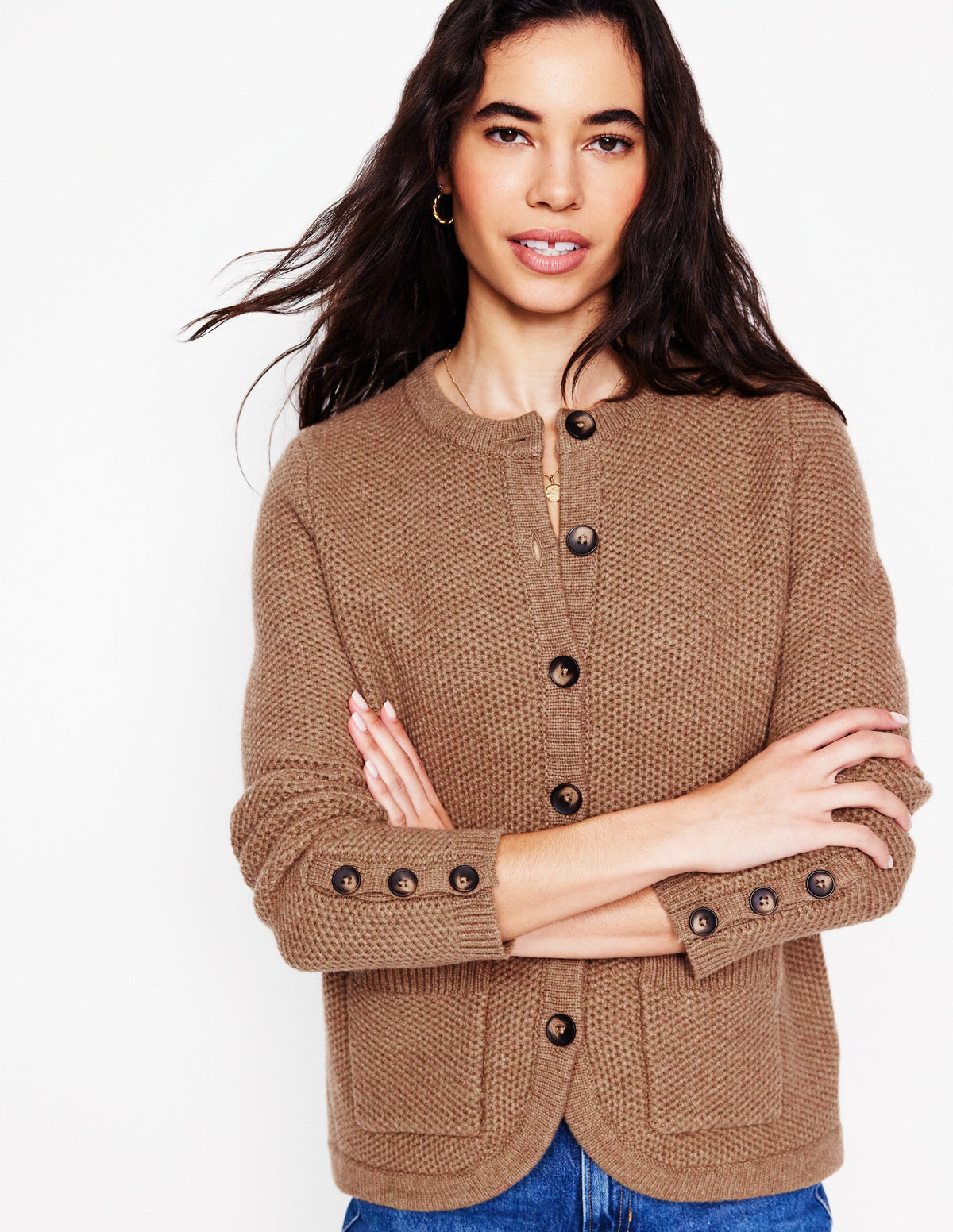 Texturierte Strickjacke mit Ziernaht-Pralinenbraun - Image 4