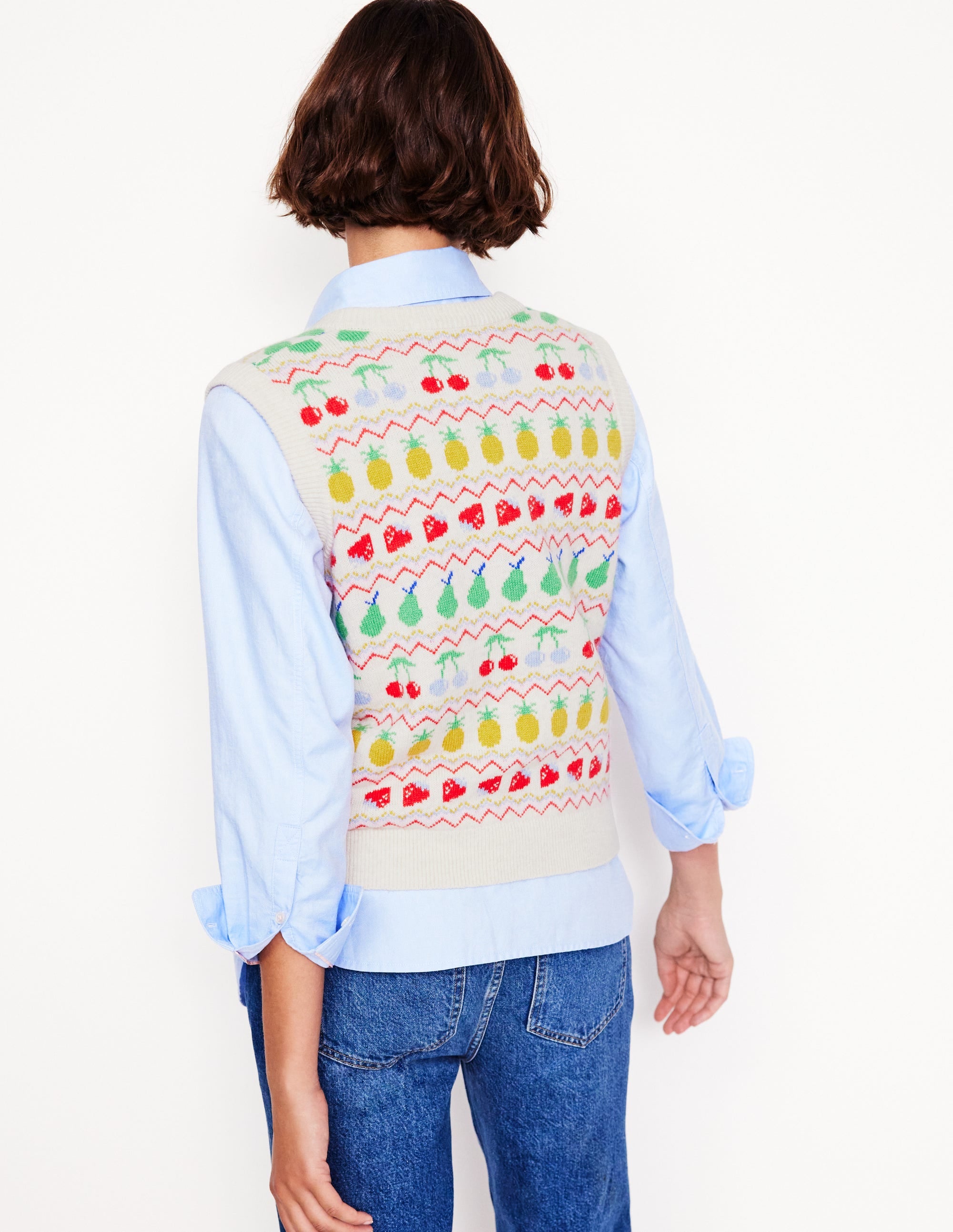 Edie Fair-Isle-Weste-Beige Meliert, Obst - Image 3
