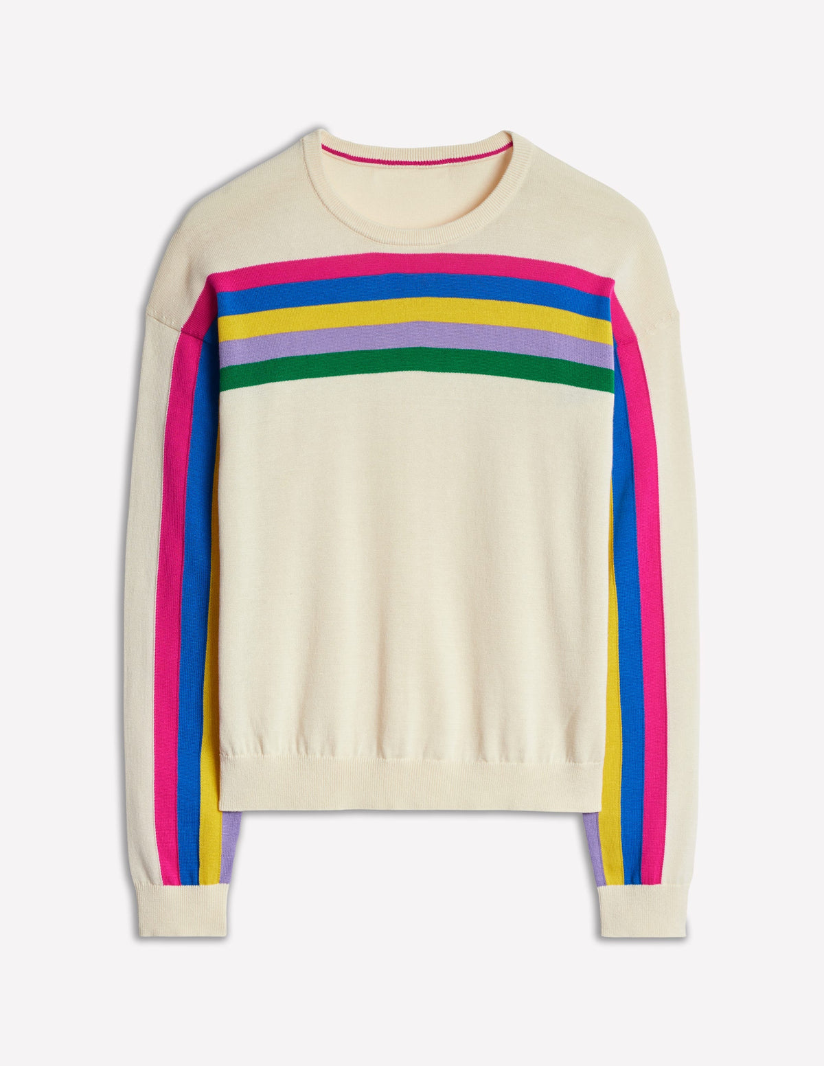 Lara Lockerer Baumwollpullover-Warmes Naturweiß Regenbogenstreifen-5