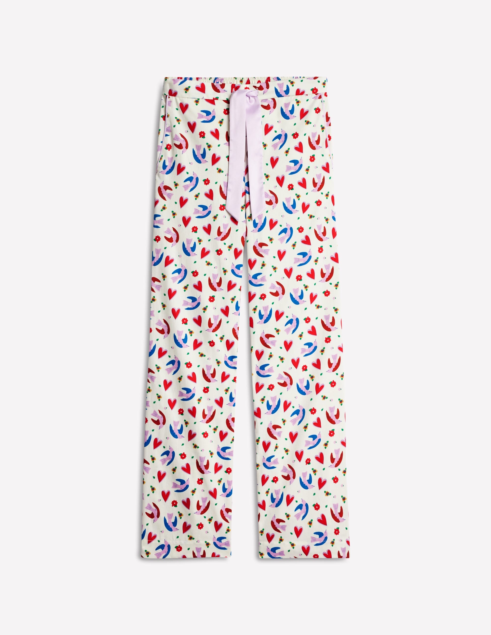 Cotton Sateen Pyjama Trousers-Ivory, Heart Flutter - Image 5