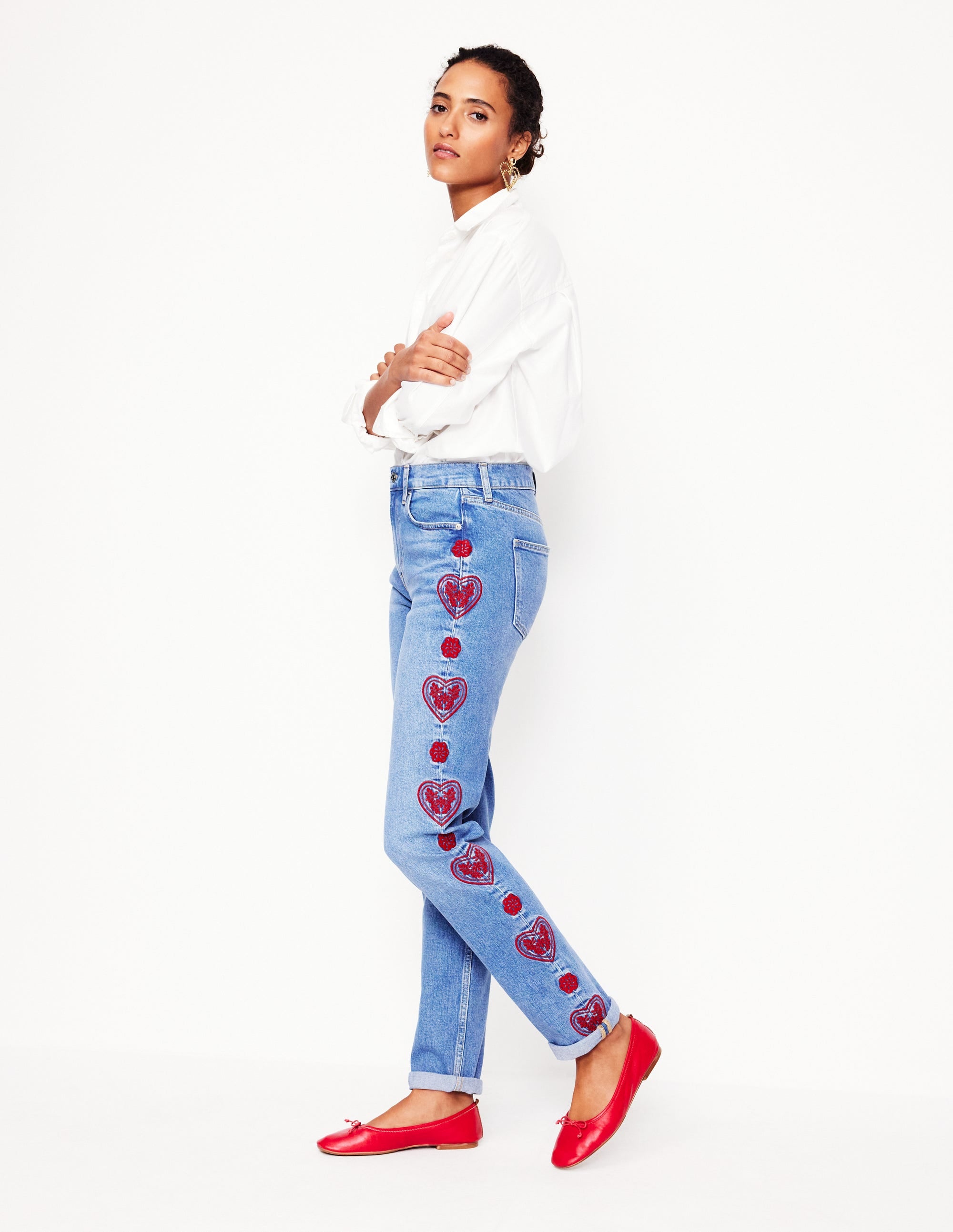 Girlfriend Jeans-Heart Embroidery - Image 1