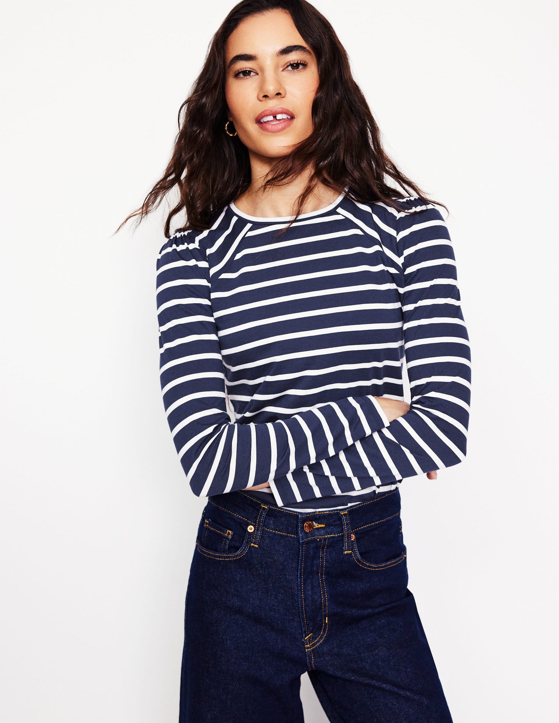 Arabella Stripe Jersey Top-Navy, Ivory Stripe-1
