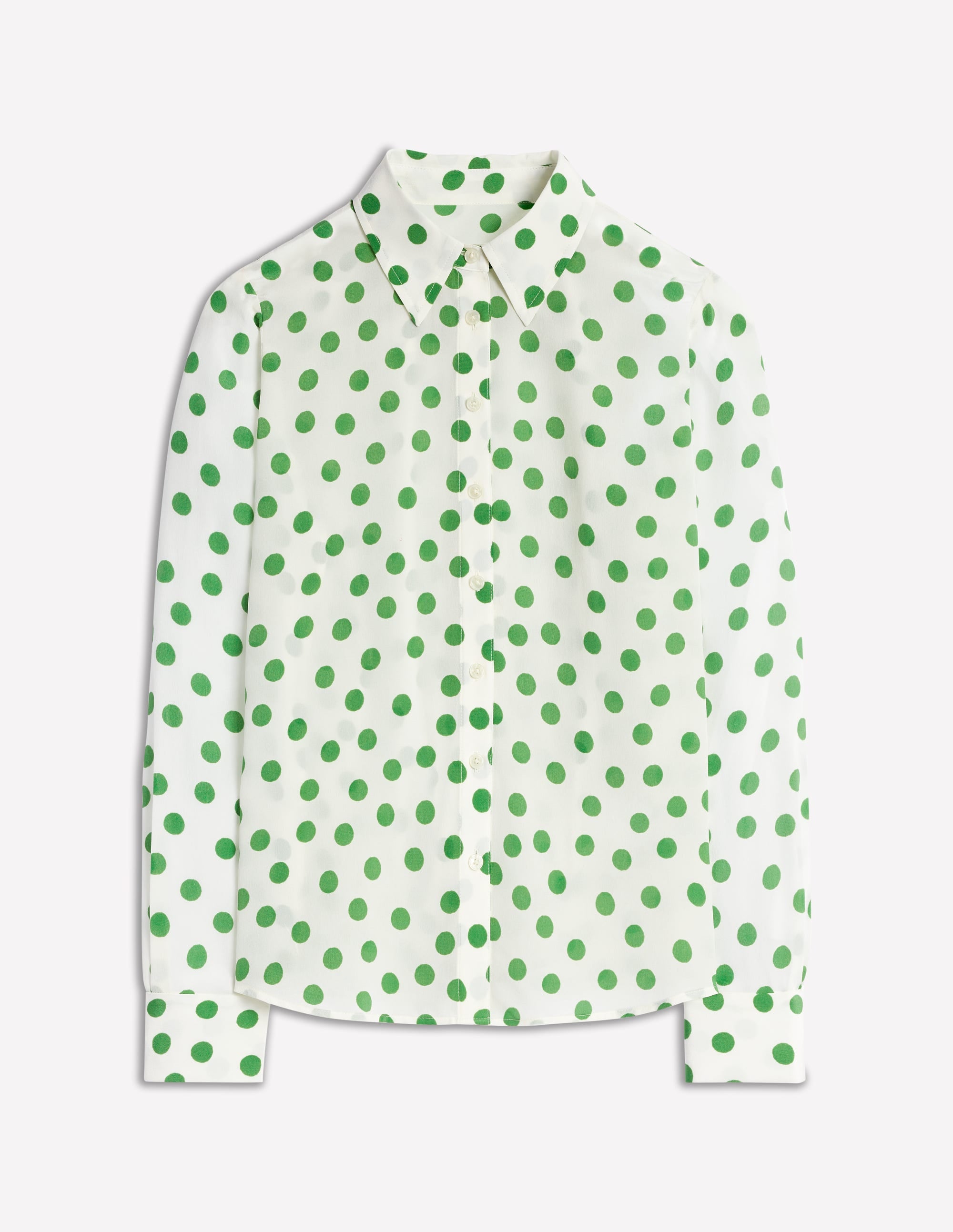 Sienna Silk Shirt-Ivory, Green Abstract Dot - Image 6