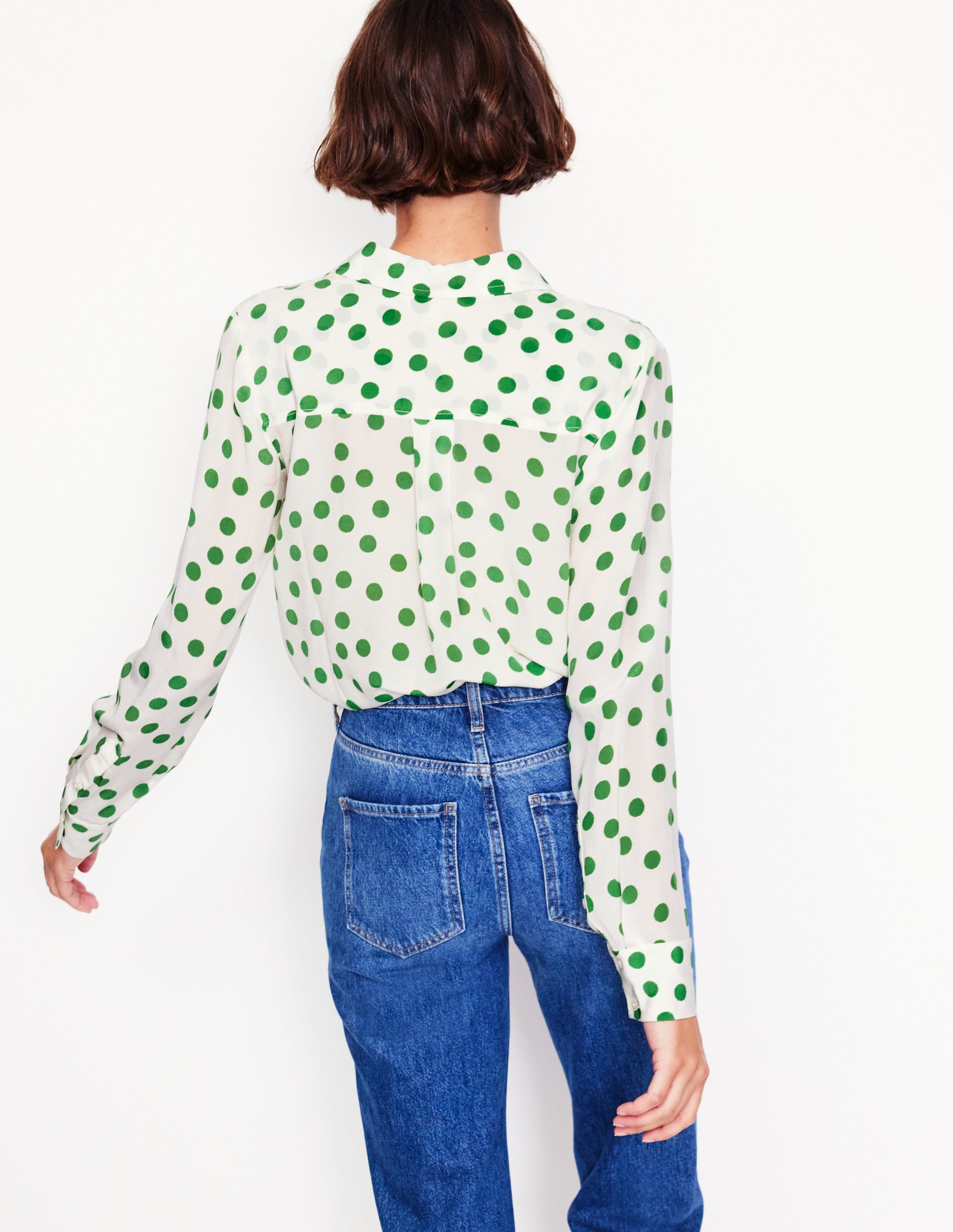 Sienna Silk Shirt-Ivory, Green Abstract Dot - Image 3