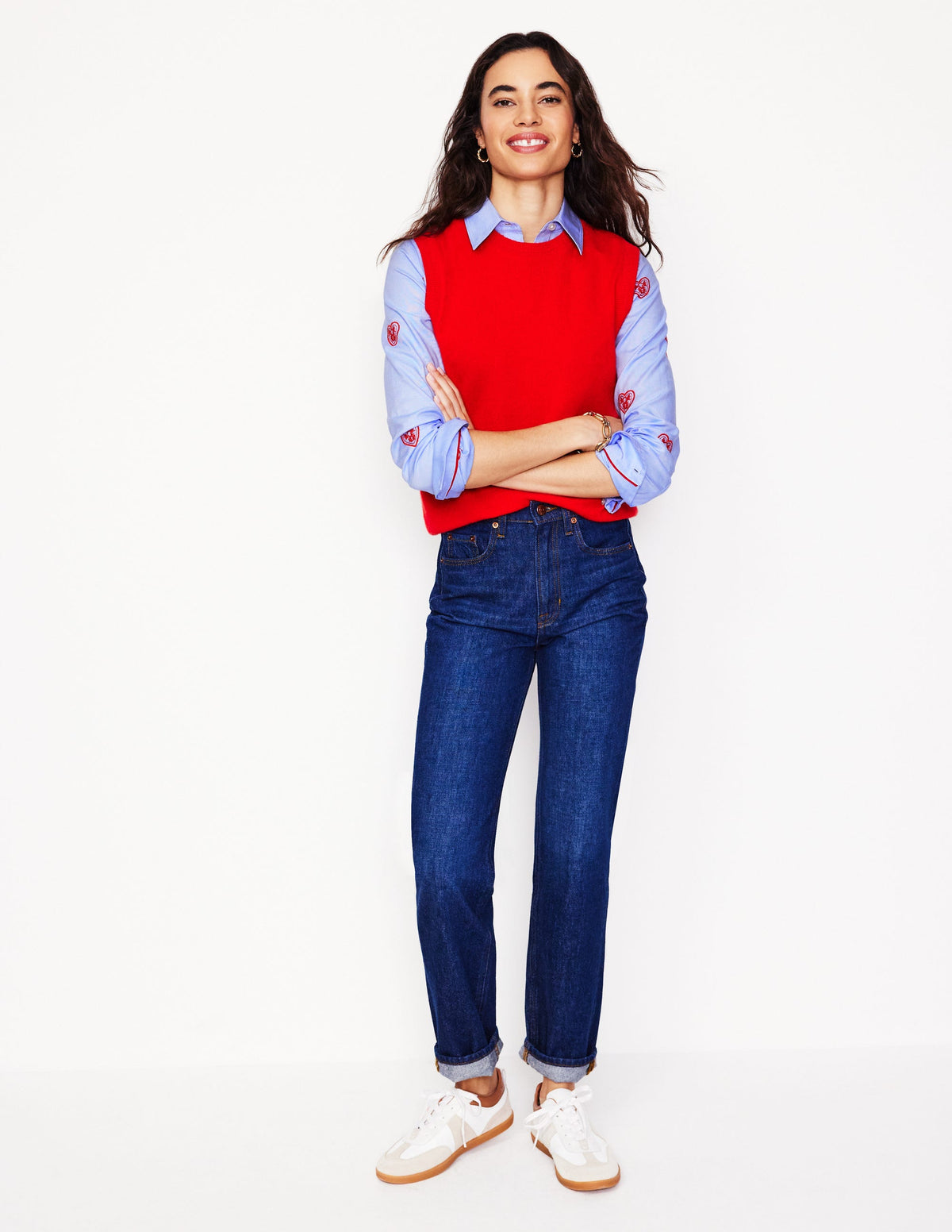 Chemise Sienna saisissante en coton-Bleu oxford, cœurs-4