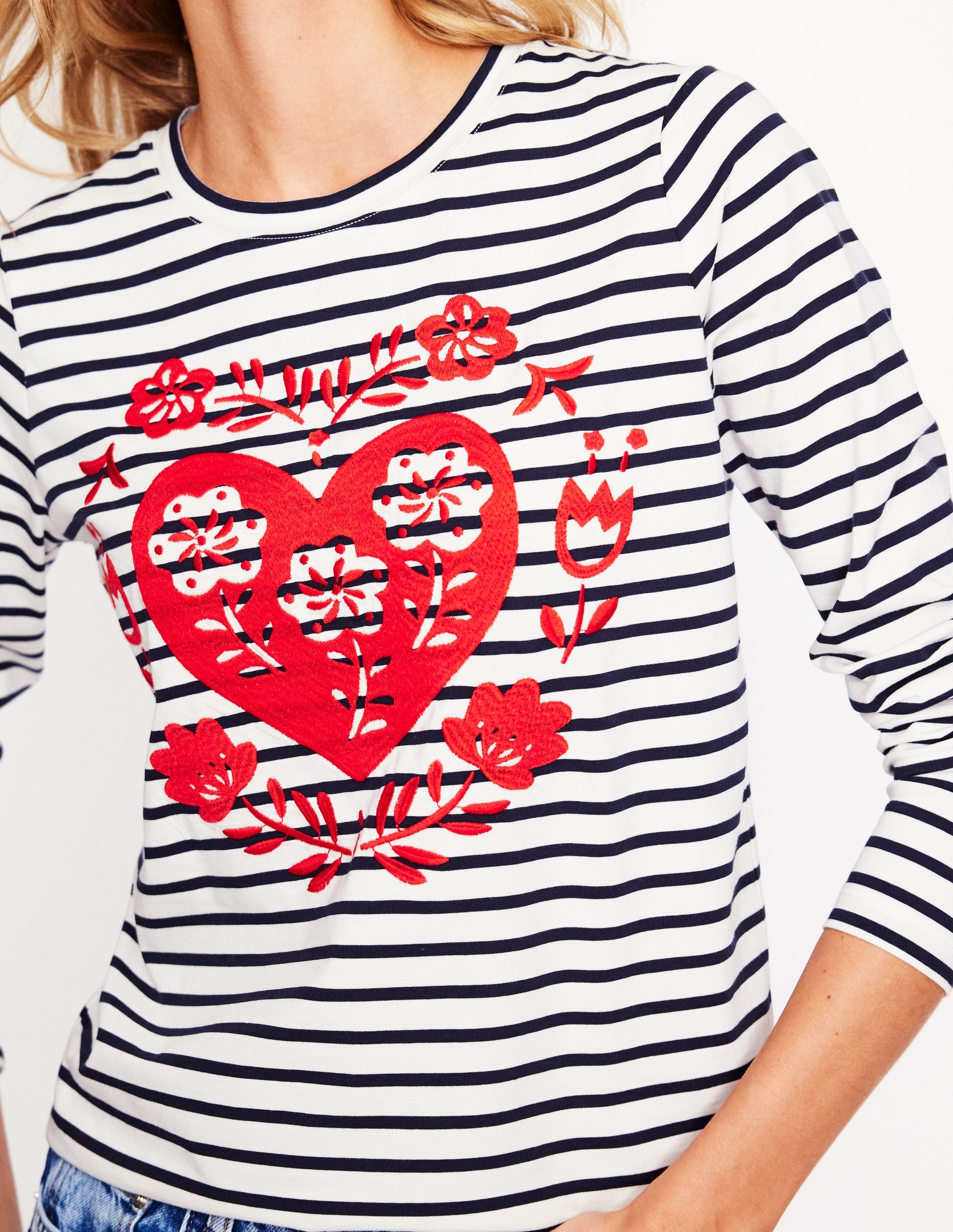 Novelty Long Sleeve Jersey Top-Ivory, Navy Heart-2