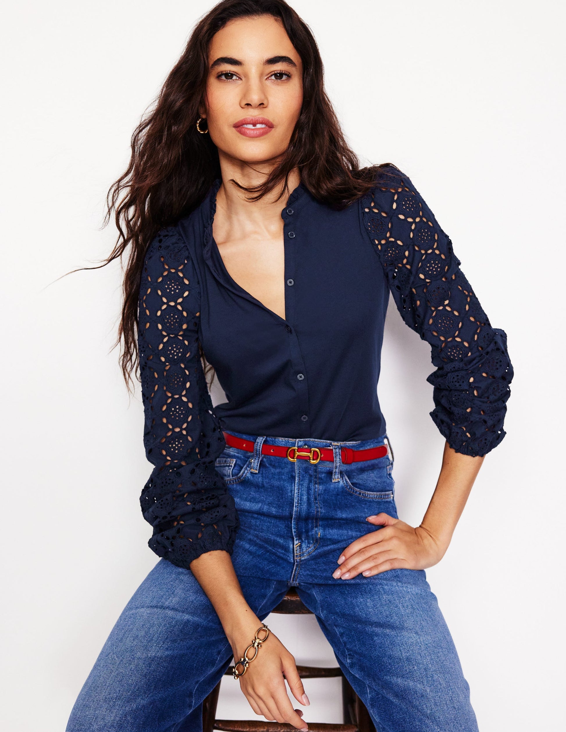 Eden Bluse mit Lochstickerei-Aqua Marine Marl-1