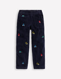 Pantalon à enfiler en velours côtelé-Broderies construction