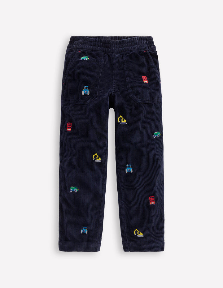 Cordhose zum Hineinschlüpfen-Baufahrzeuge Stickerei
