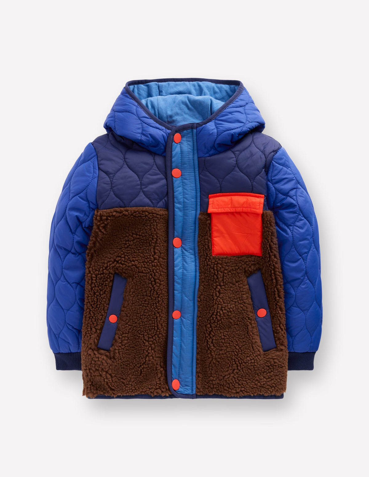 Steppjacke mit Teddyfell-Dunkle Blockfarben - Image 1